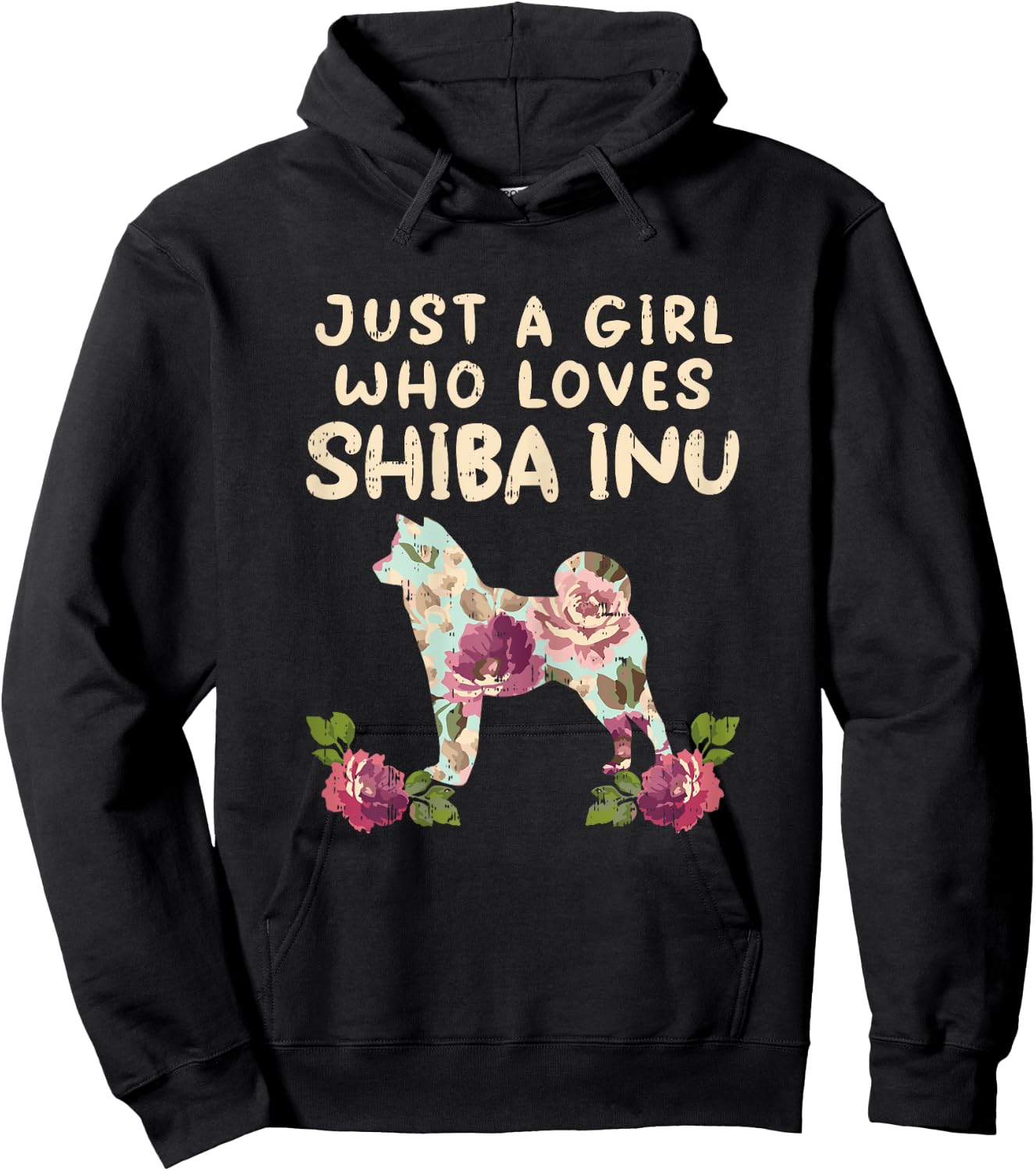 A Girl Who Loves Shiba Inu Floral Japanese Dog Akita Gift Hoodie - Hoodie | Black