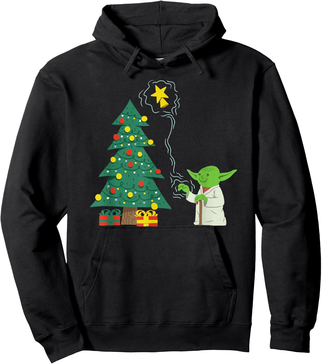 Star Wars Holiday Yoda Decorates Christmas Tree Hoodie - Hoodie | Black