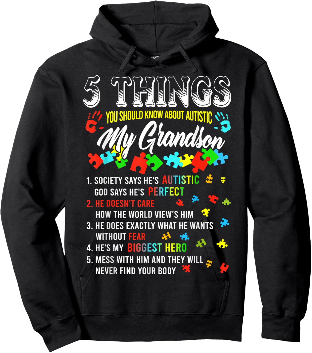 5 Things You Know About Autistic Grandson Autism Awareness Hoodie - Hoodie | Black