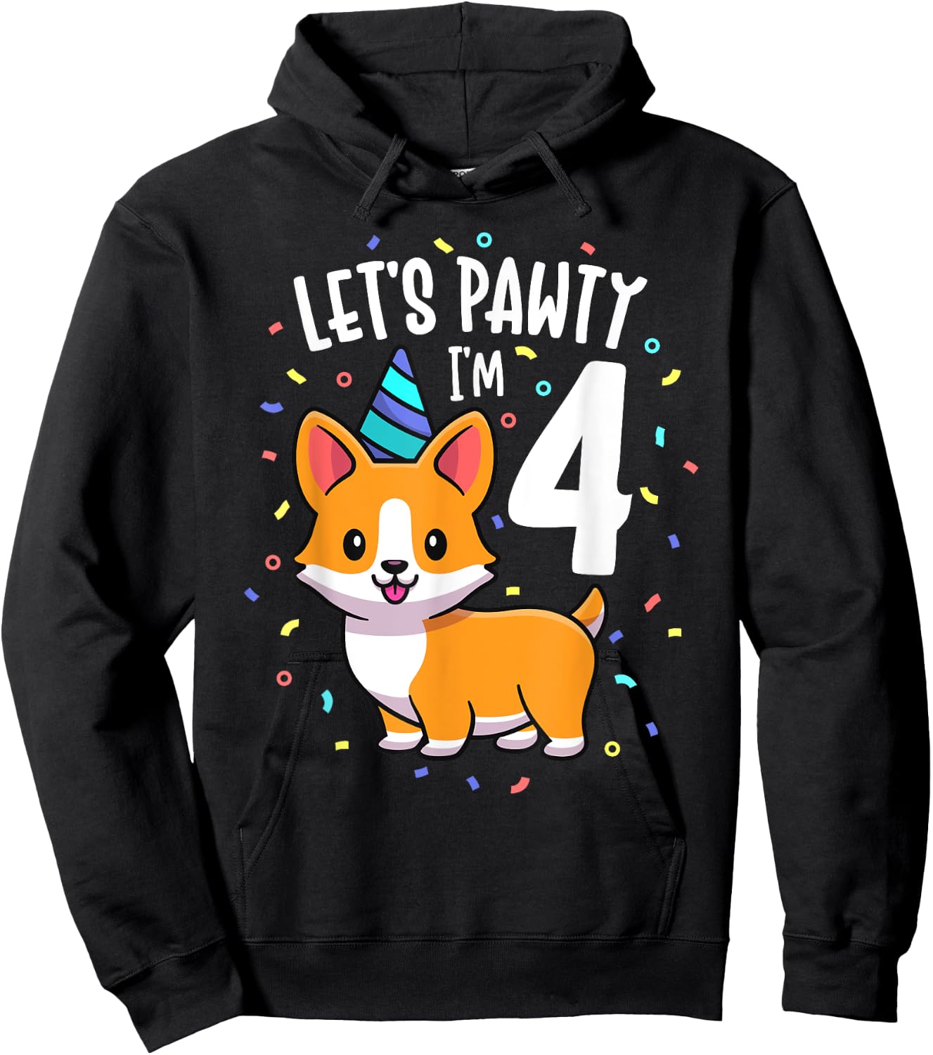 4 Years Old Corgi Dog Lover 4th Birthday Party Outfit Kid Hoodie - Hoodie | Black