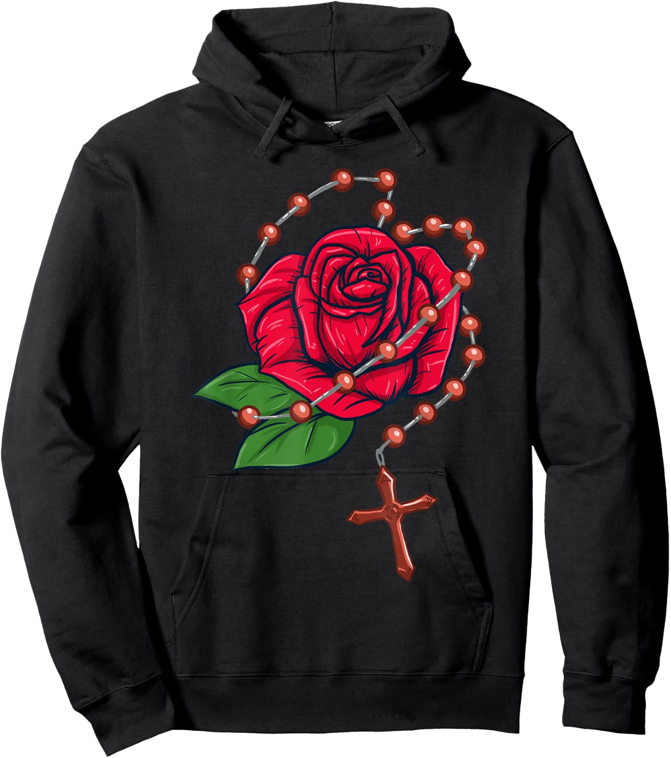 Rosary Beads & Rose - Catholic Pray The Rosary Hoodie - Hoodie | Black