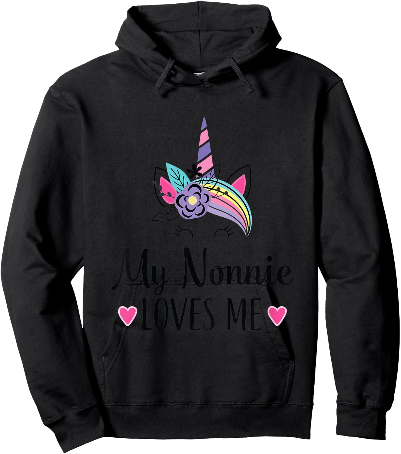Kids My Nonnie Loves Me Granddaughter Unicorn Hoodie - Hoodie | Black