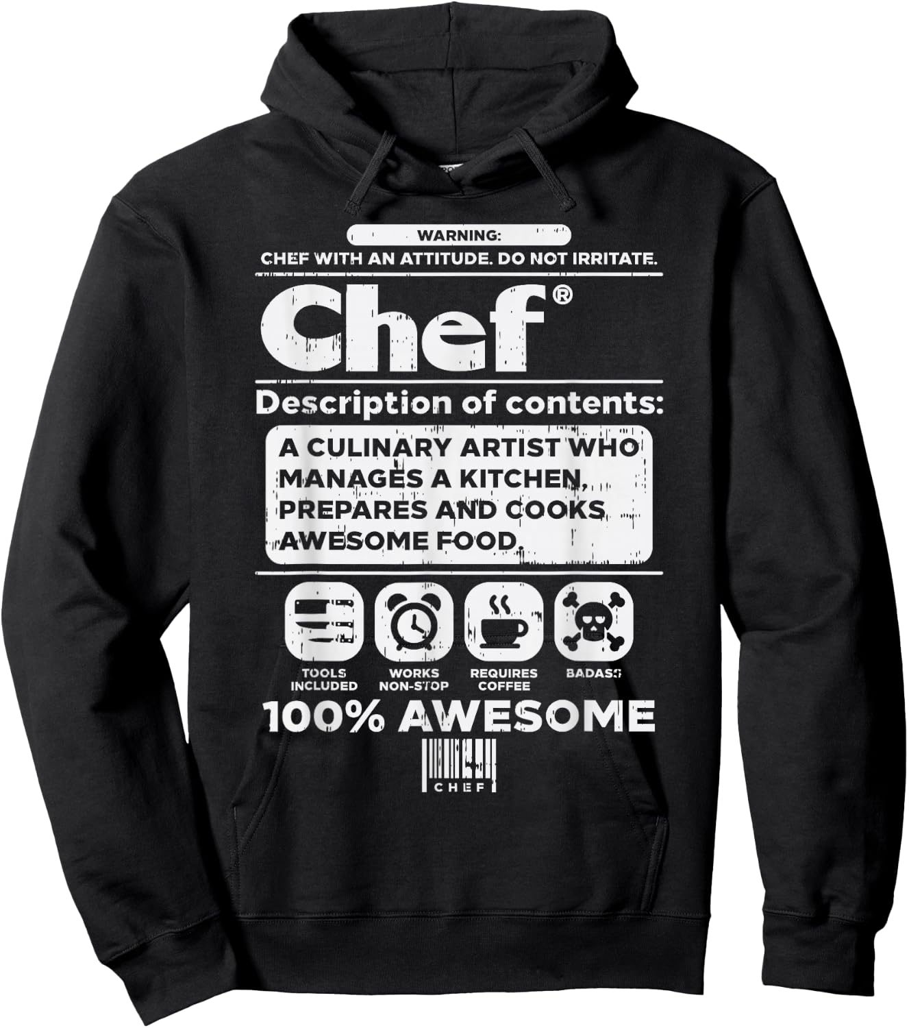 Warning Chef 100% Awesome Culinary Artist Men Women Gift Hoodie - Hoodie | Black