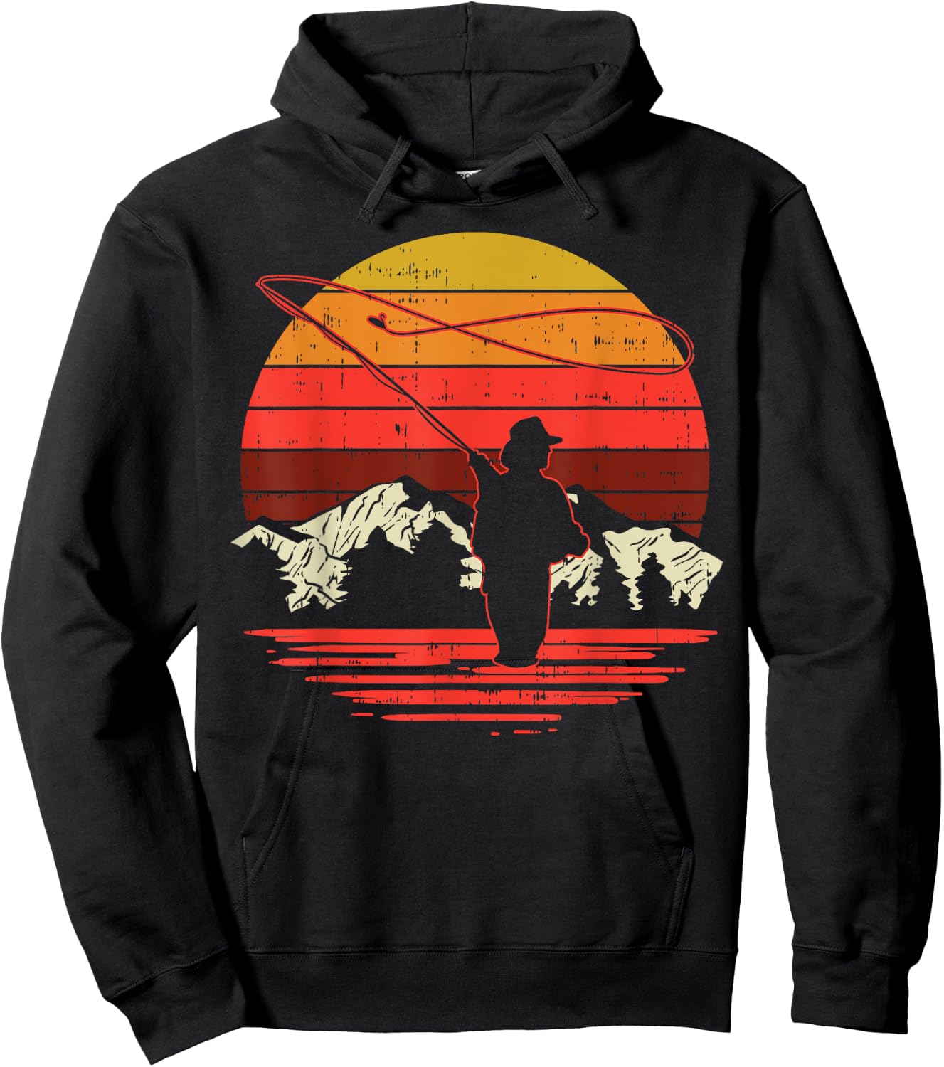 Fly Fishing Sunset Retro Trout Angling Fisherman Angler Gift Hoodie - Hoodie | Black