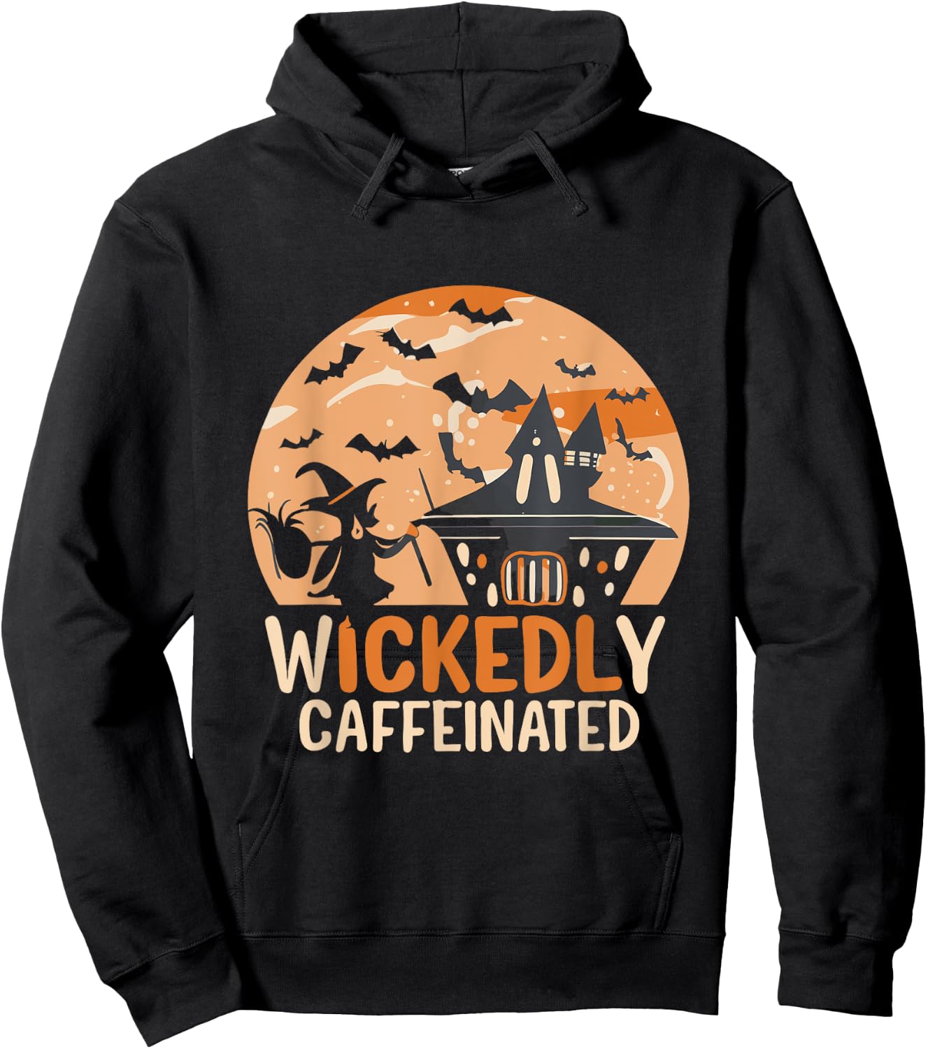 wickedly caffeinated Halloween witch with broom Hoodie - Hoodie | Black