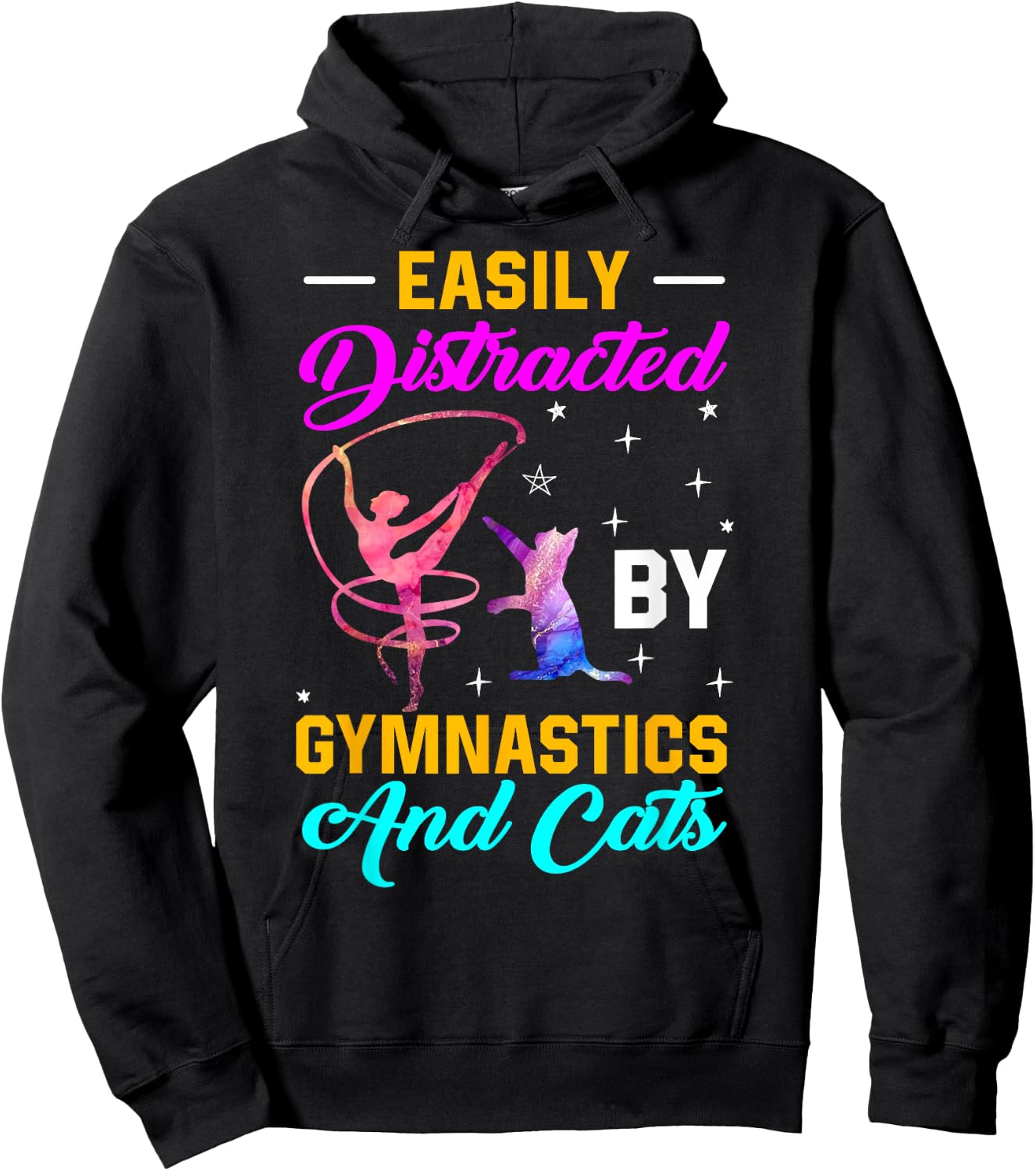 Easily Distracted By Gymnastics and Cats Gymnast Cat Lovers Women Girls Kids Hoodie - Hoodie | Black