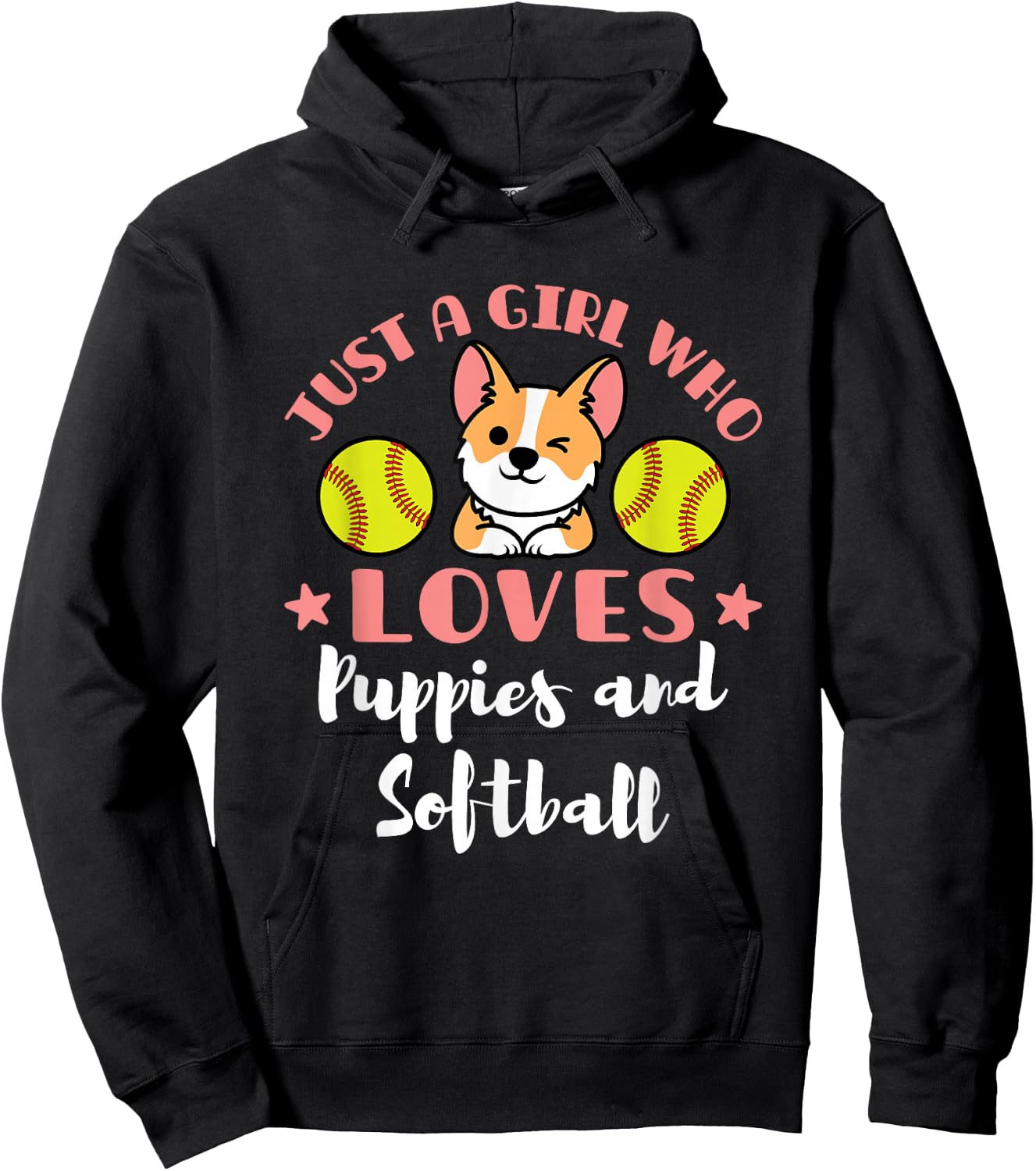 Just a Girl Who Loves Puppies and Softball Hoodie - Hoodie | Black
