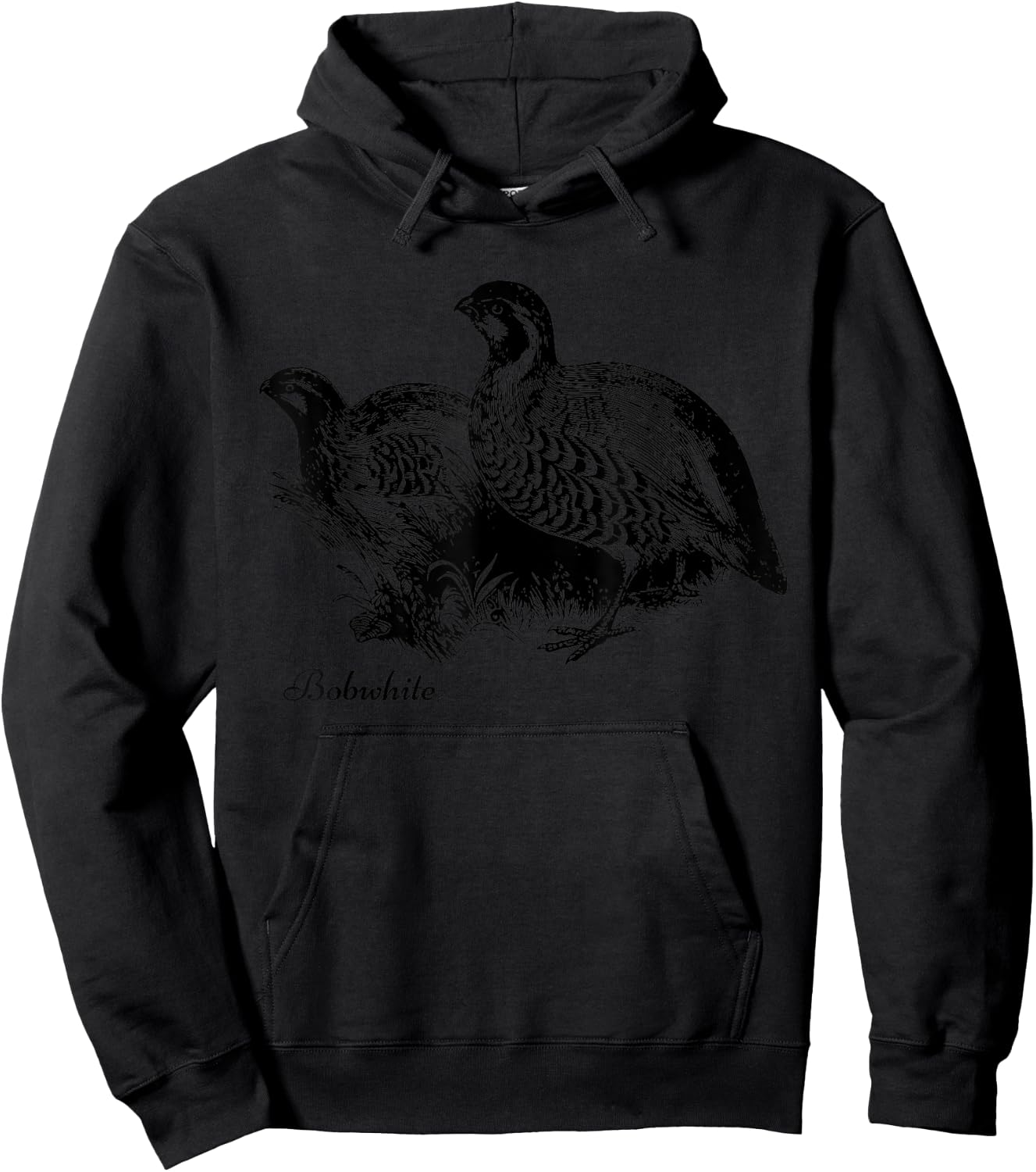 Bird Birder & Birding Apparel Company Bobwhite Northern Bobwhite Quail - Grey, -Adults, Small, Short Sleeve, Classic Fit, Cotton Hoodie - Hoodie | Black