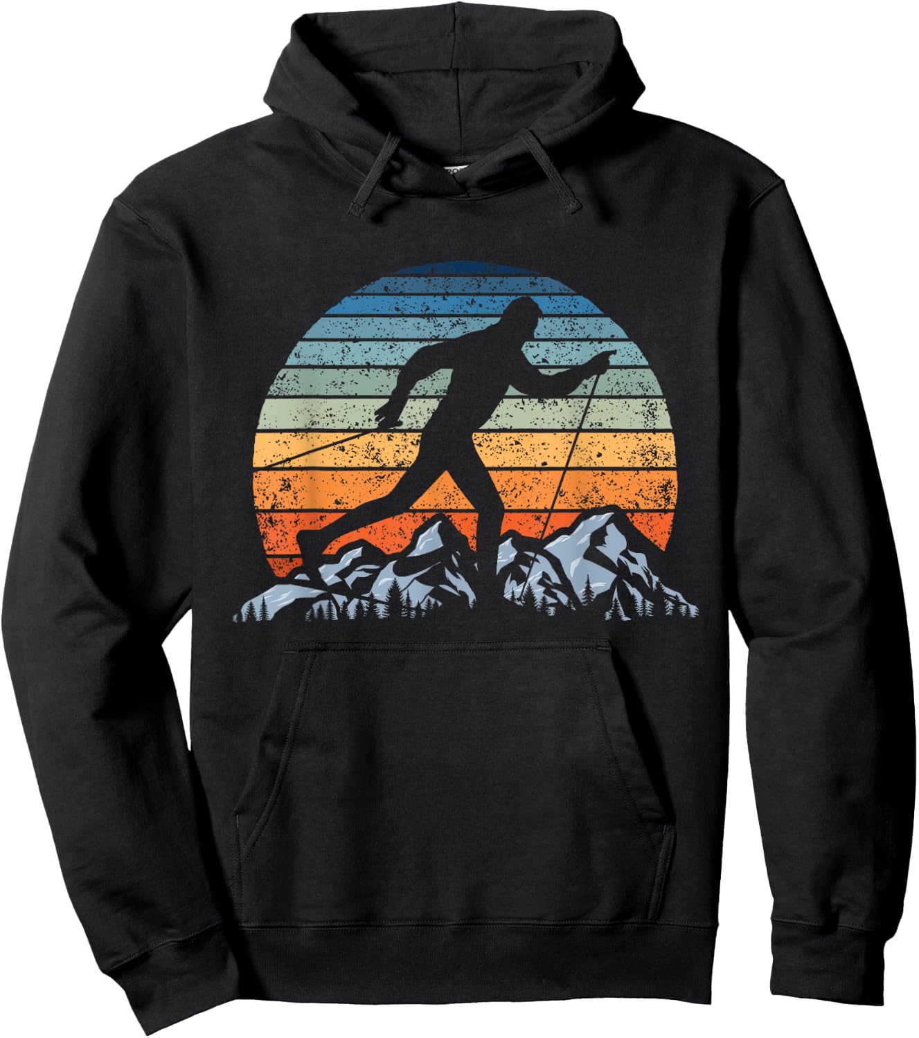 Winter Sports Vintage Sunset Cross-Country Skiing Hoodie - Hoodie | Black