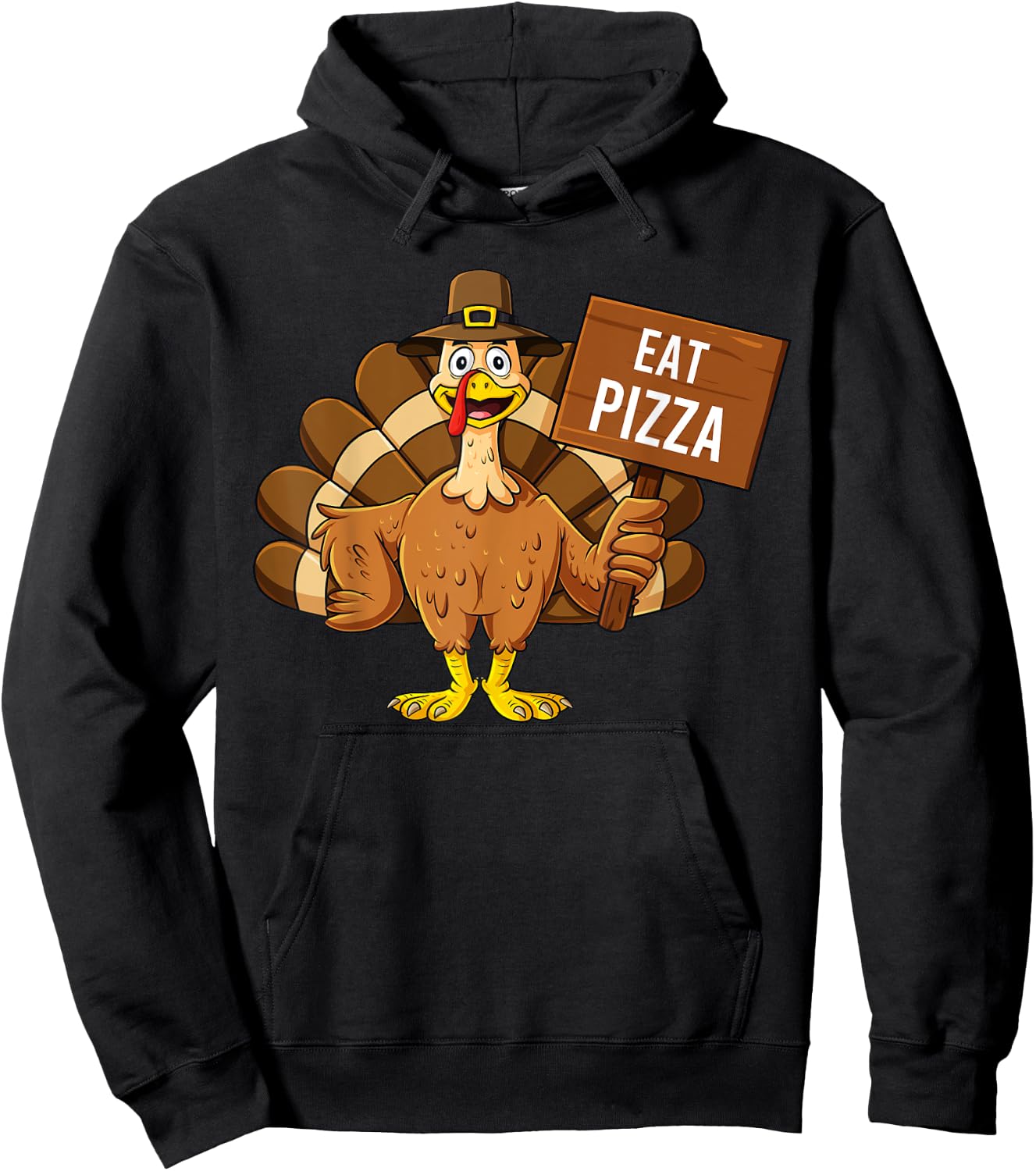 Turkey Eat Pizza Thanksgiving Funny Boys Girls Kids Hoodie - Hoodie | Black