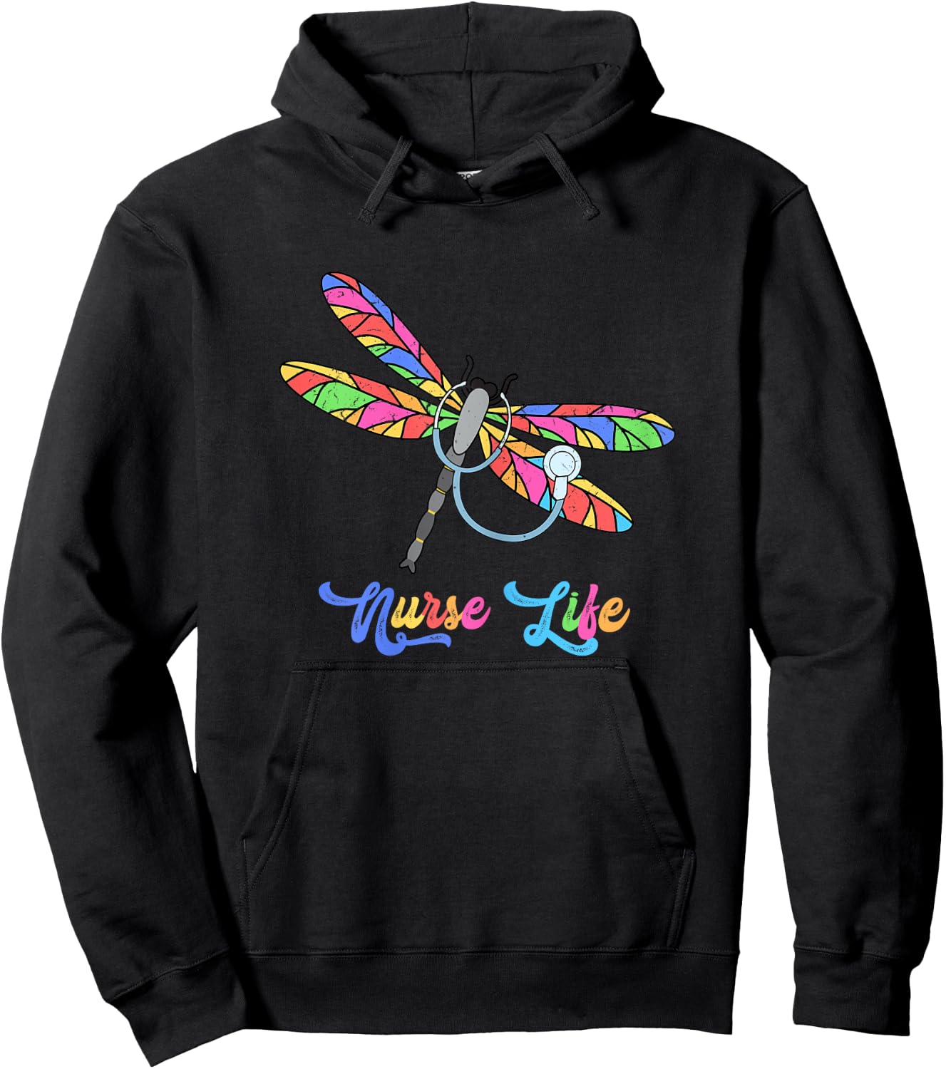 Colorful dragonfly Nurse life Hoodie - Hoodie | Black
