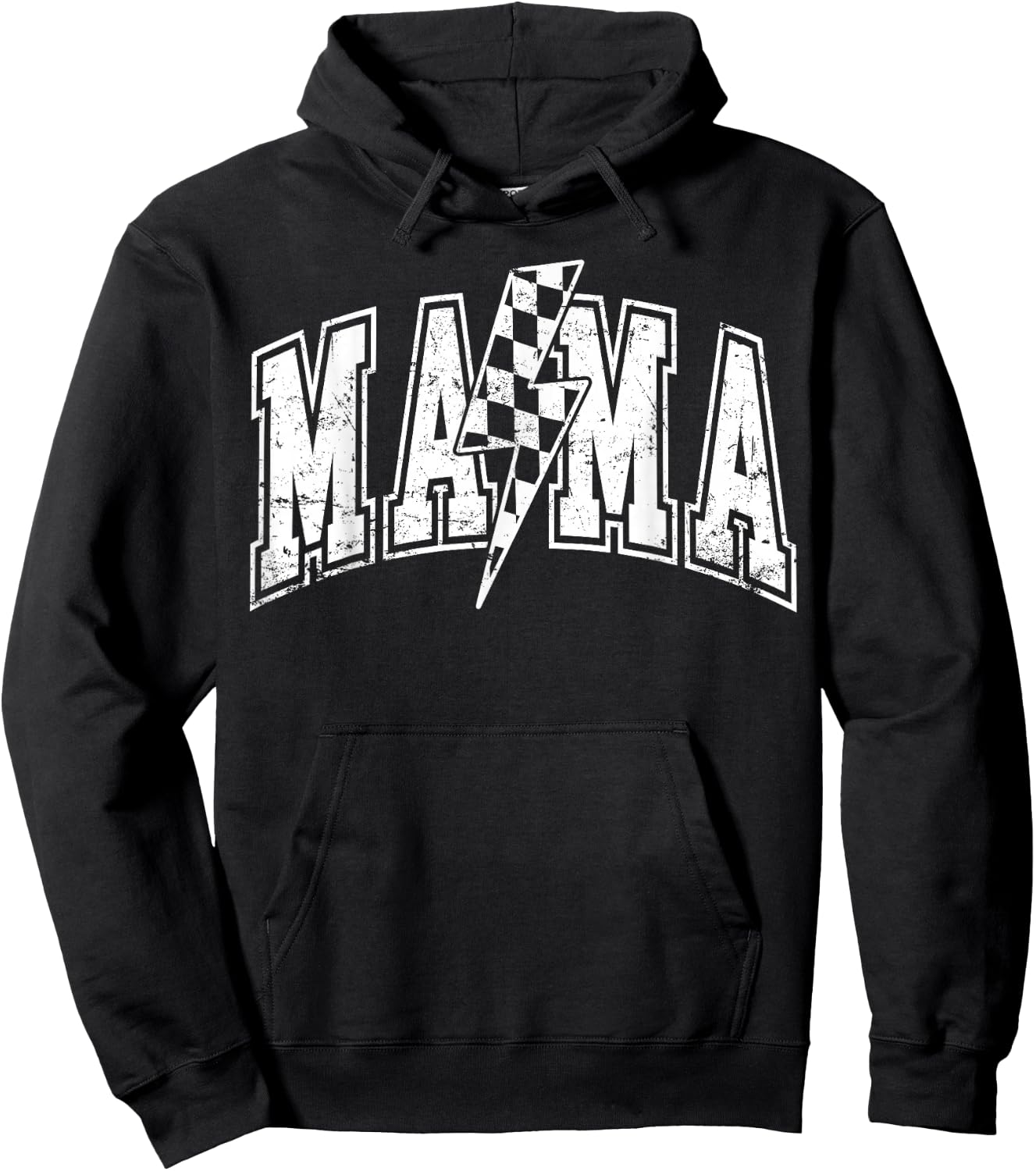 Mama Lightning Bolt Checkered Varsity Mom Women Mother's Day Hoodie - Hoodie | Black