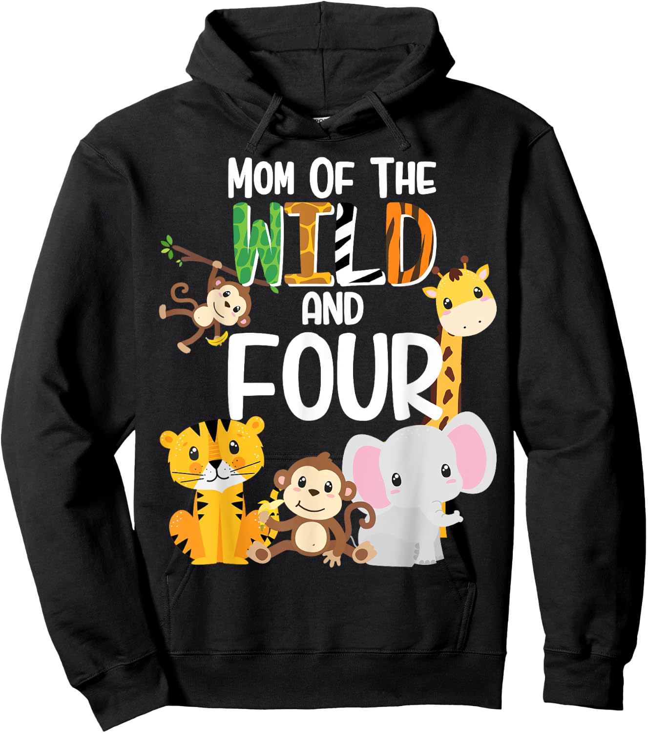 Mom of the Wild and Four Zoo Theme Birthday Safari Jungle Hoodie - Hoodie | Black