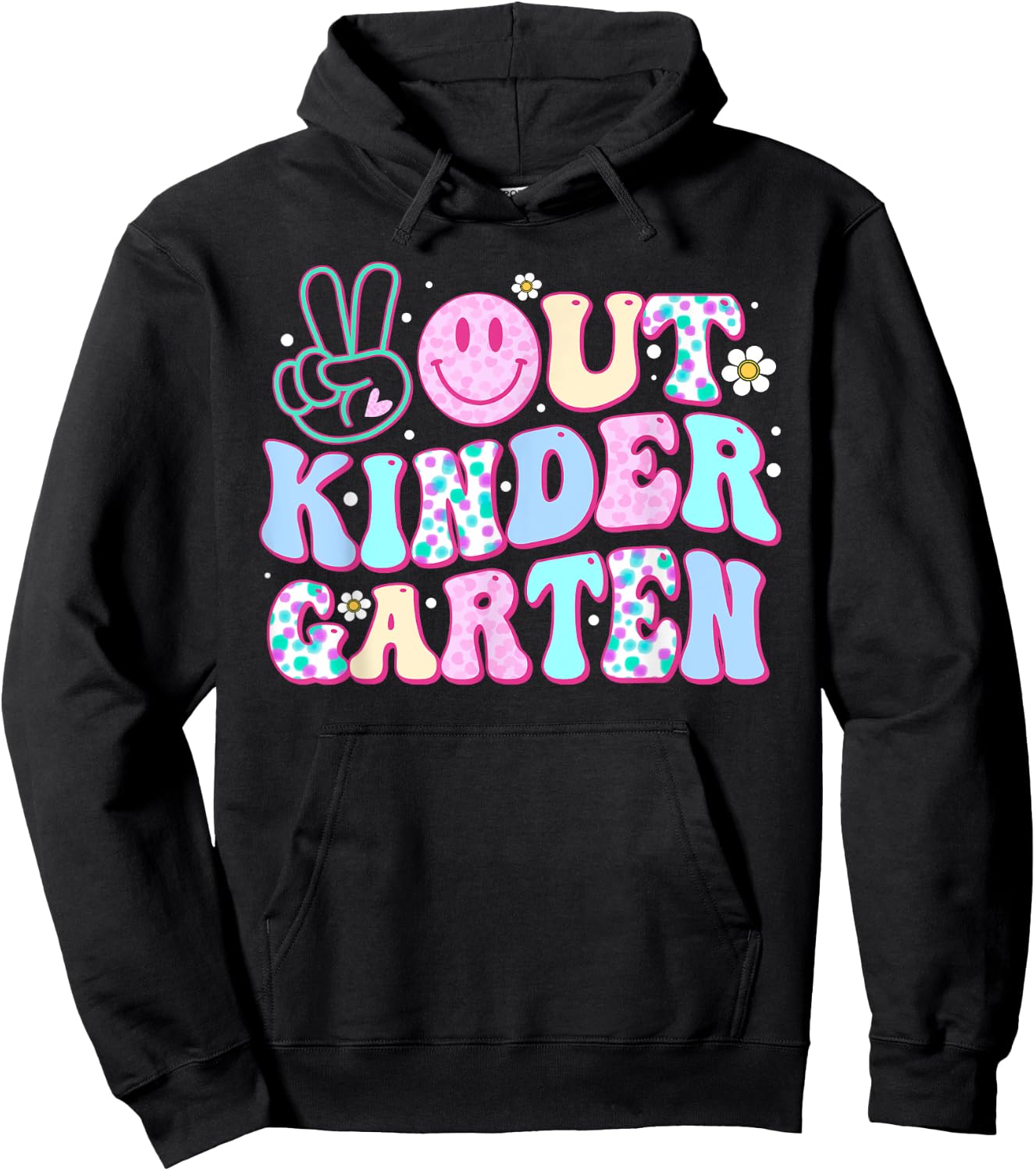 Peace Out Kindergarten Last Day Of School Groovy Boys Girls Hoodie - Hoodie | Black