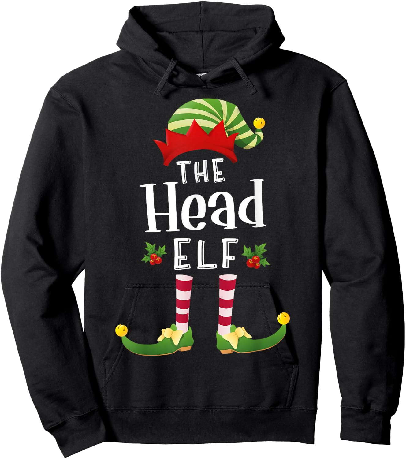 Head Christmas Elf Matching Pajama X-Mas Party Hoodie - Hoodie | Black
