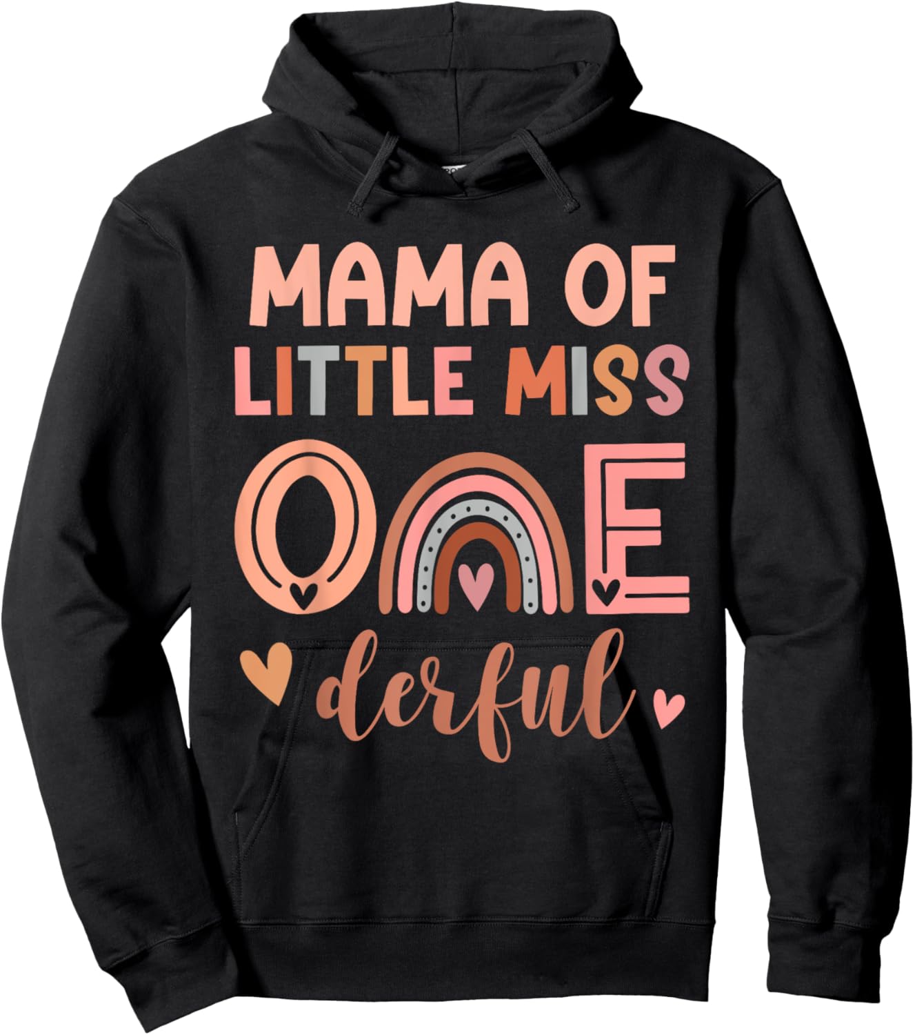 Mama of Miss Onederful 1st Birthday Party Girl Cute Mom Hoodie - Hoodie | Black