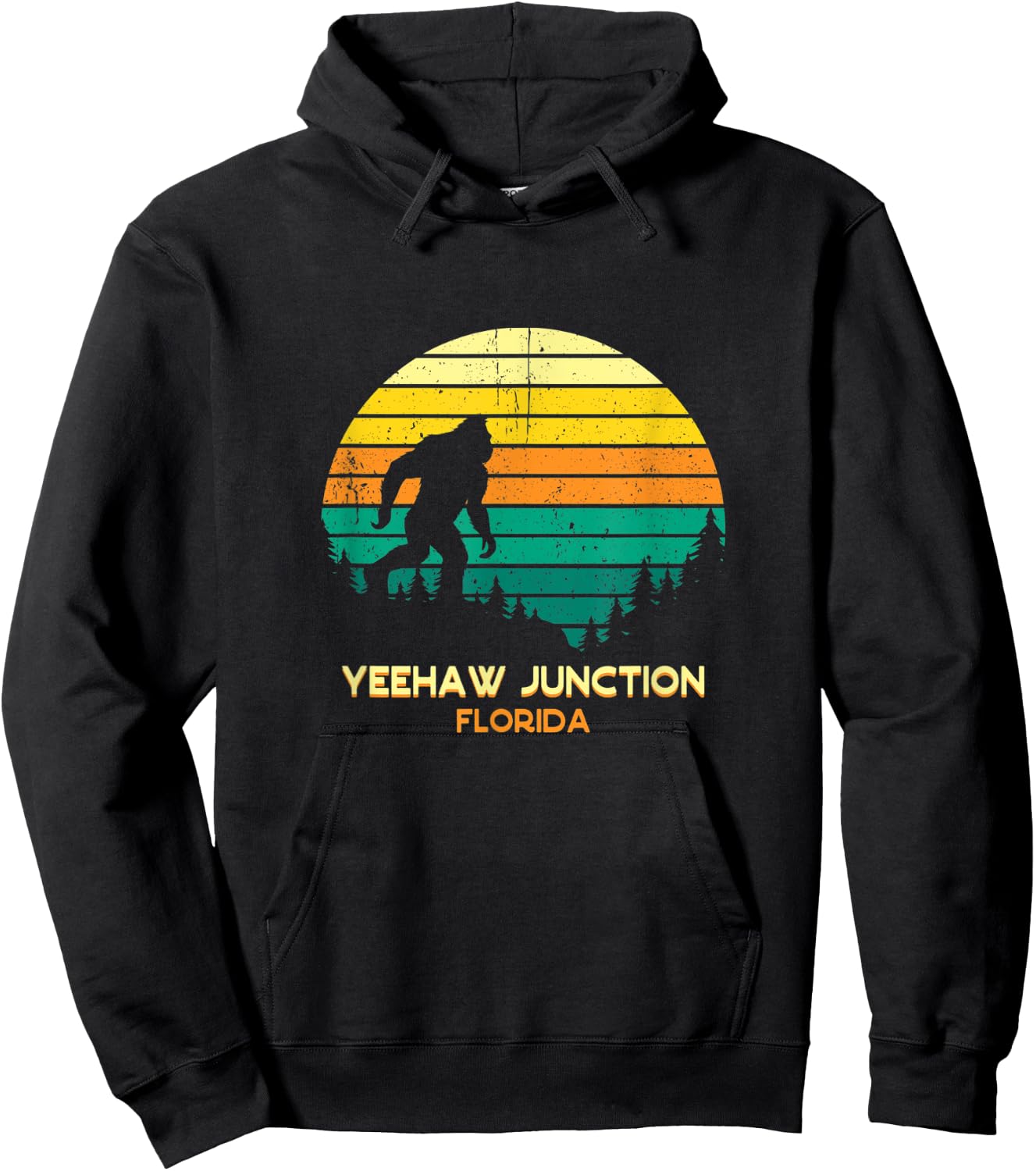 Retro Bayou Yeehaw Junction, Florida Bigfoot Souvenir Hoodie - Hoodie | Black