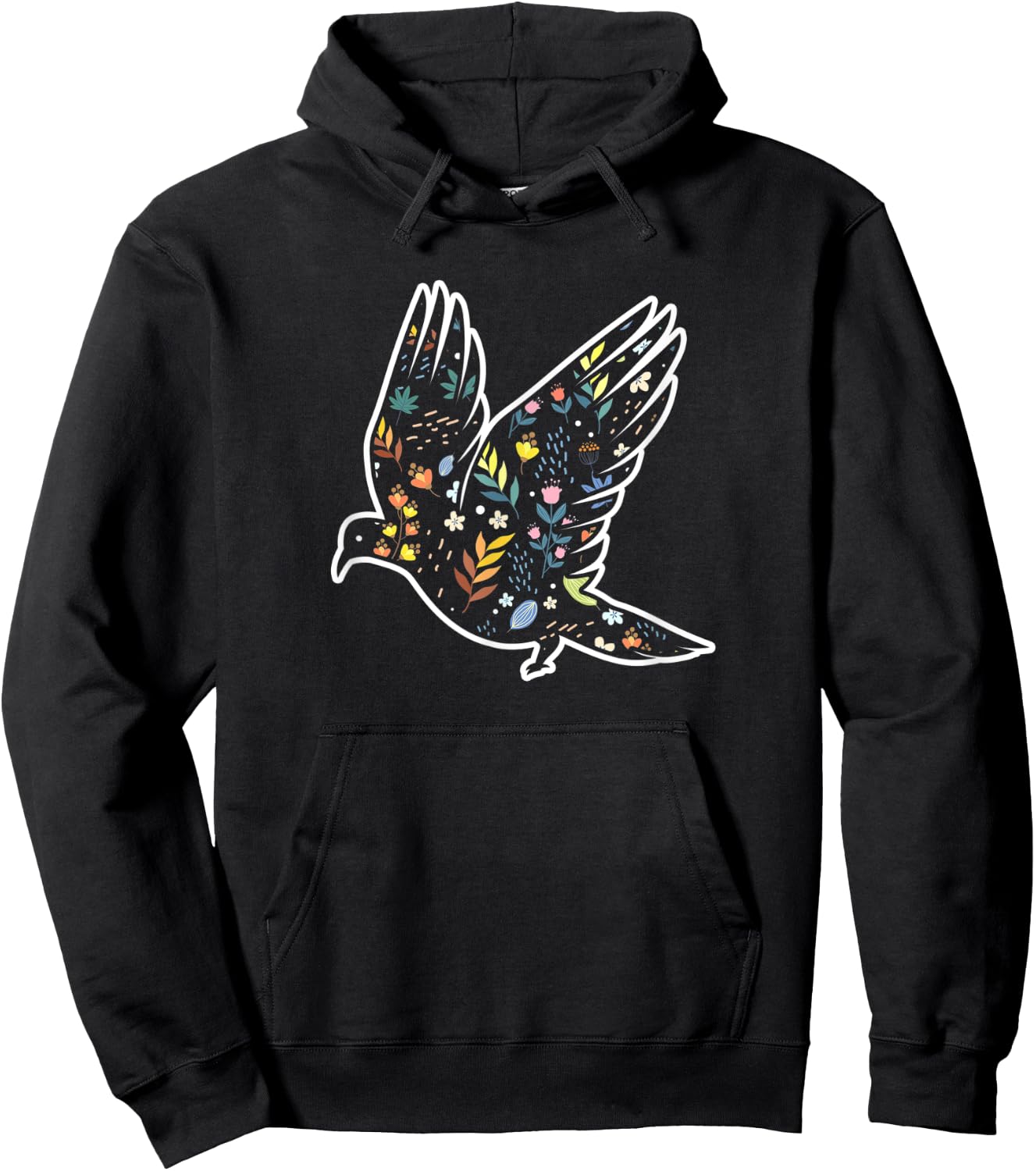 Floral Pattern Pigeon Hoodie - Hoodie | Black