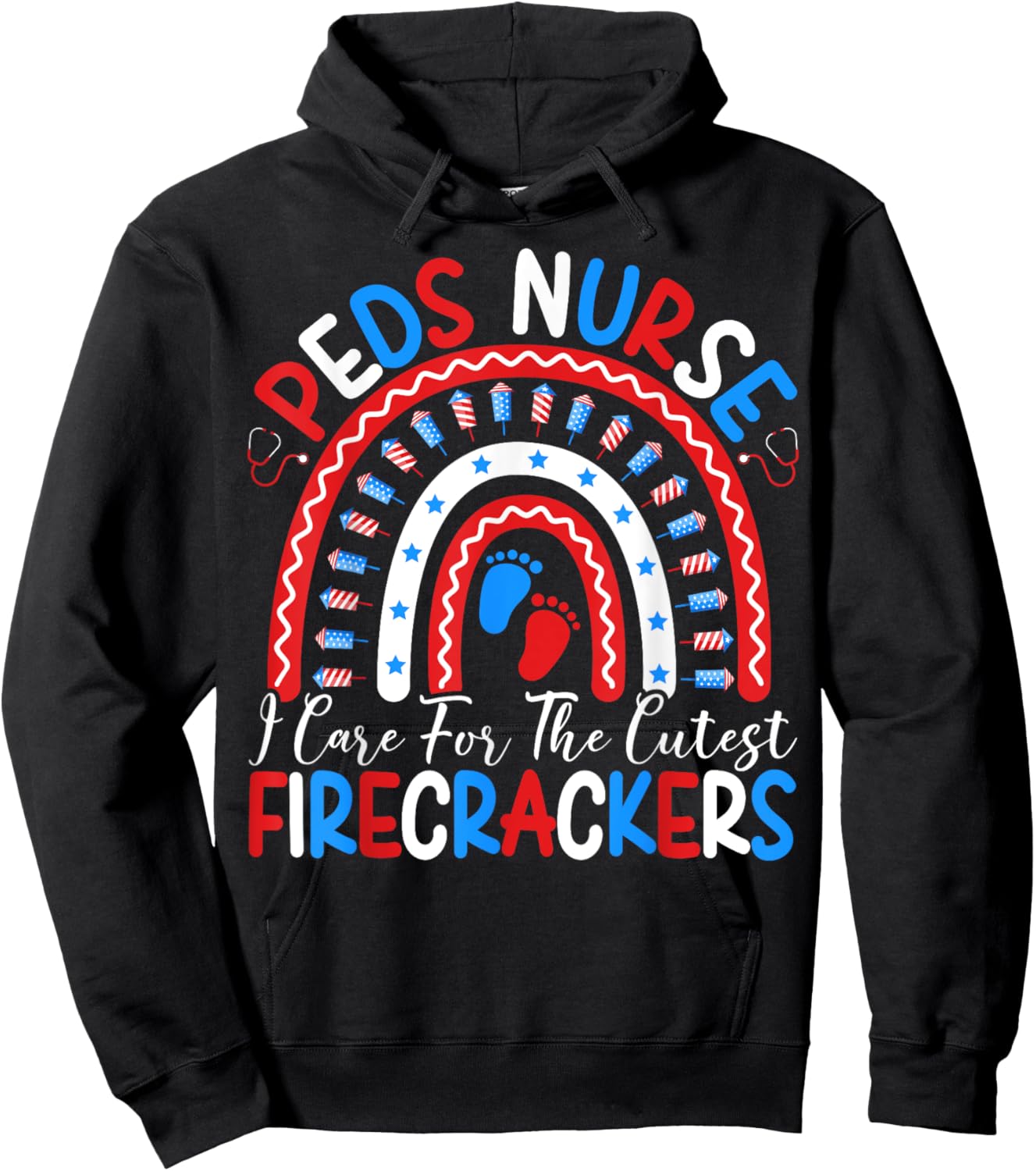 I Care For The Cutest Firecrackers 4th Of July PEDS Nurse Men Hoodie - Hoodie | Black