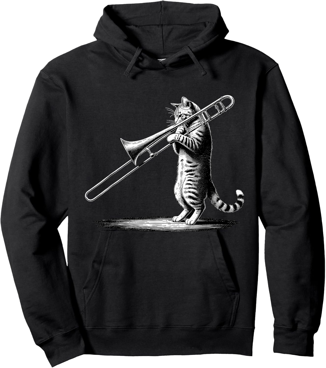 Cat Playing Trombone Player Trombonist Instrument Hoodie - Hoodie | Black