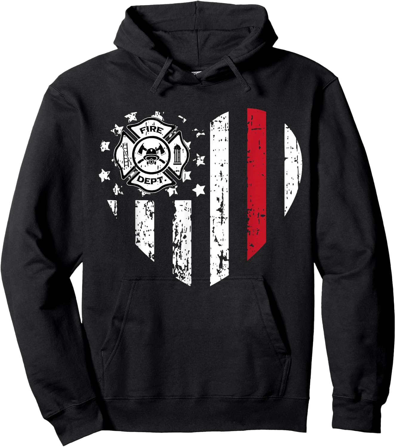 Firefighter American Flag Valentines Day Red Line Love Gift Kids Men Hoodie - Hoodie | Black
