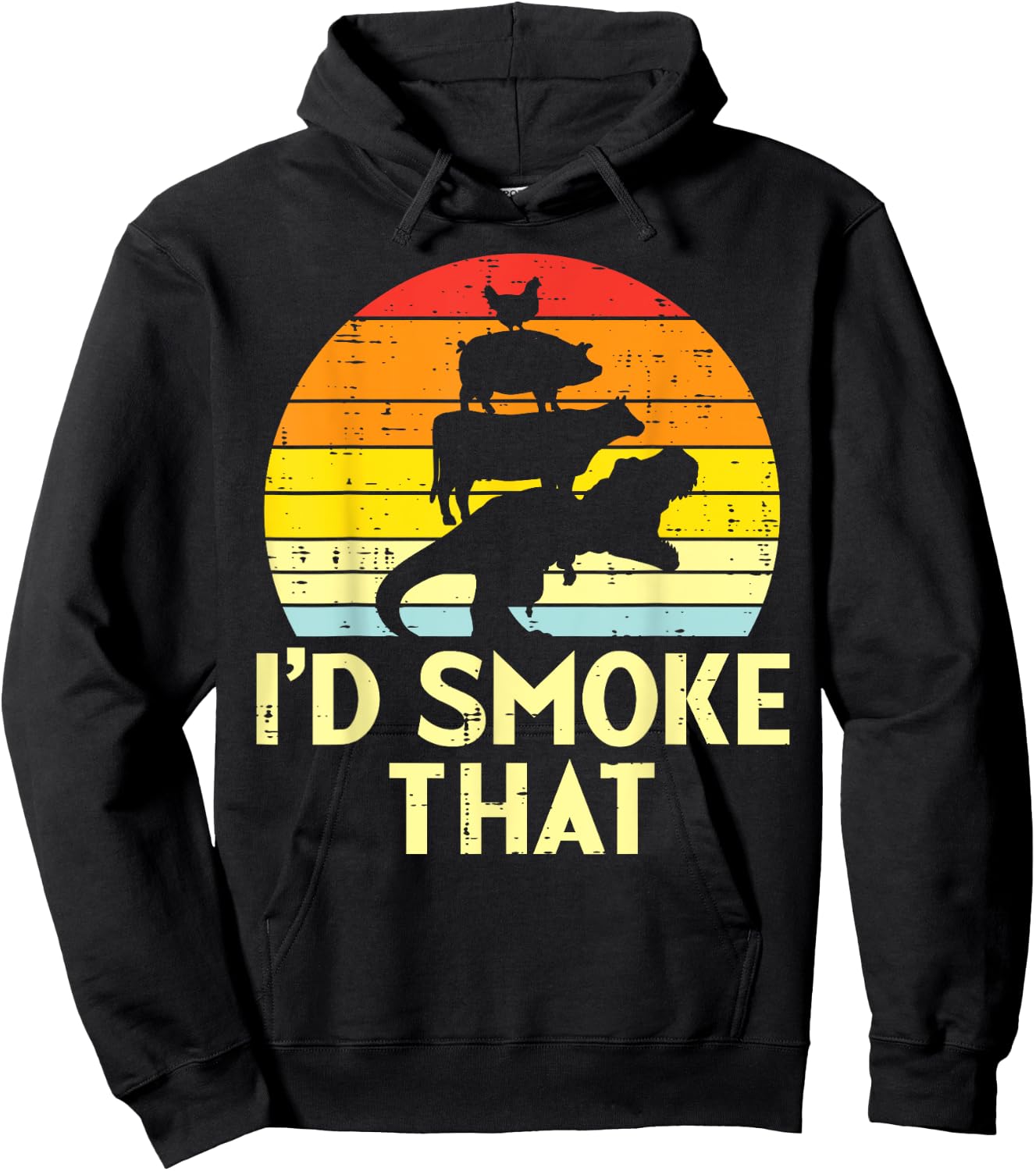 Id Smoke That Chicken Pork Beef Trex Retro Dinosaur Bbq Hoodie - Hoodie | Black