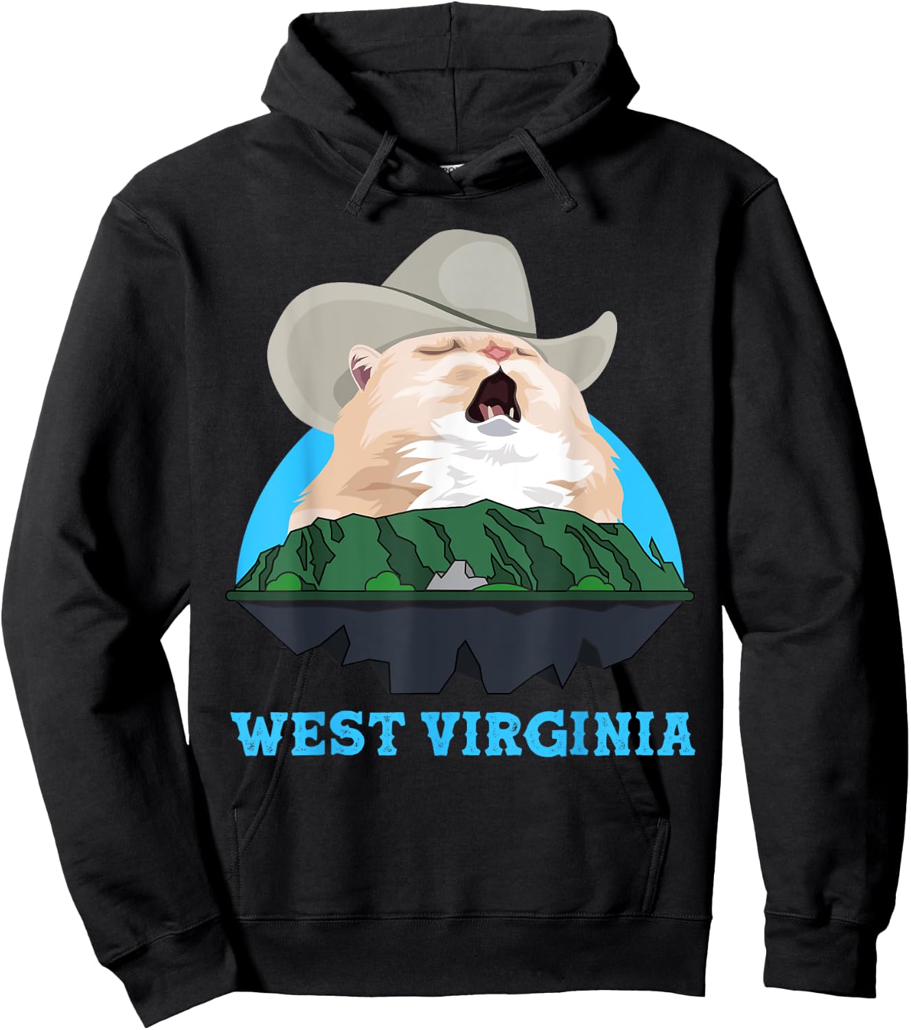 West Virginia Cowboy Cat Singing Meme Meowdy Hoodie - Hoodie | Black