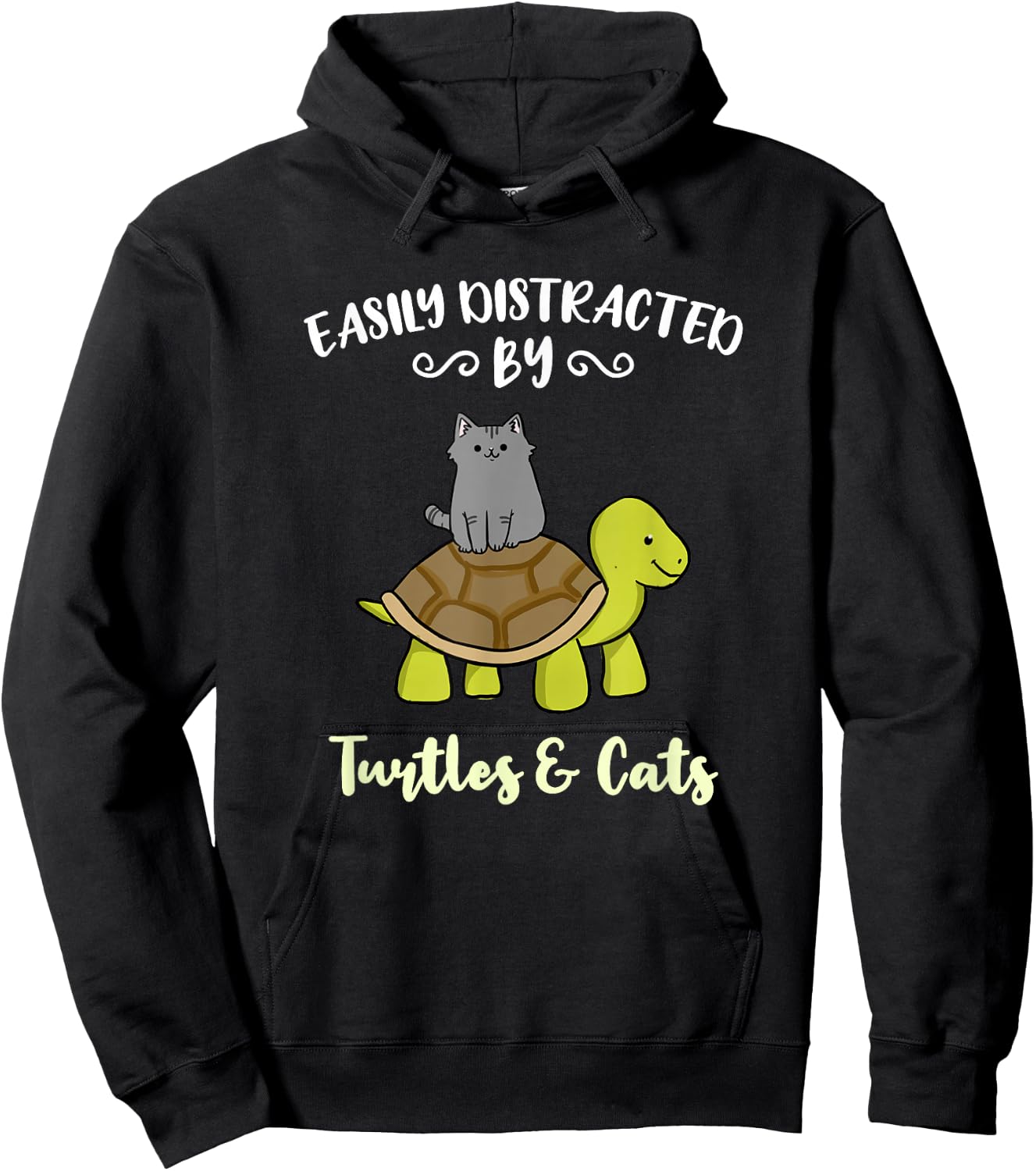 Easily Distracted By Turtles And Cats Hoodie - Hoodie | Black