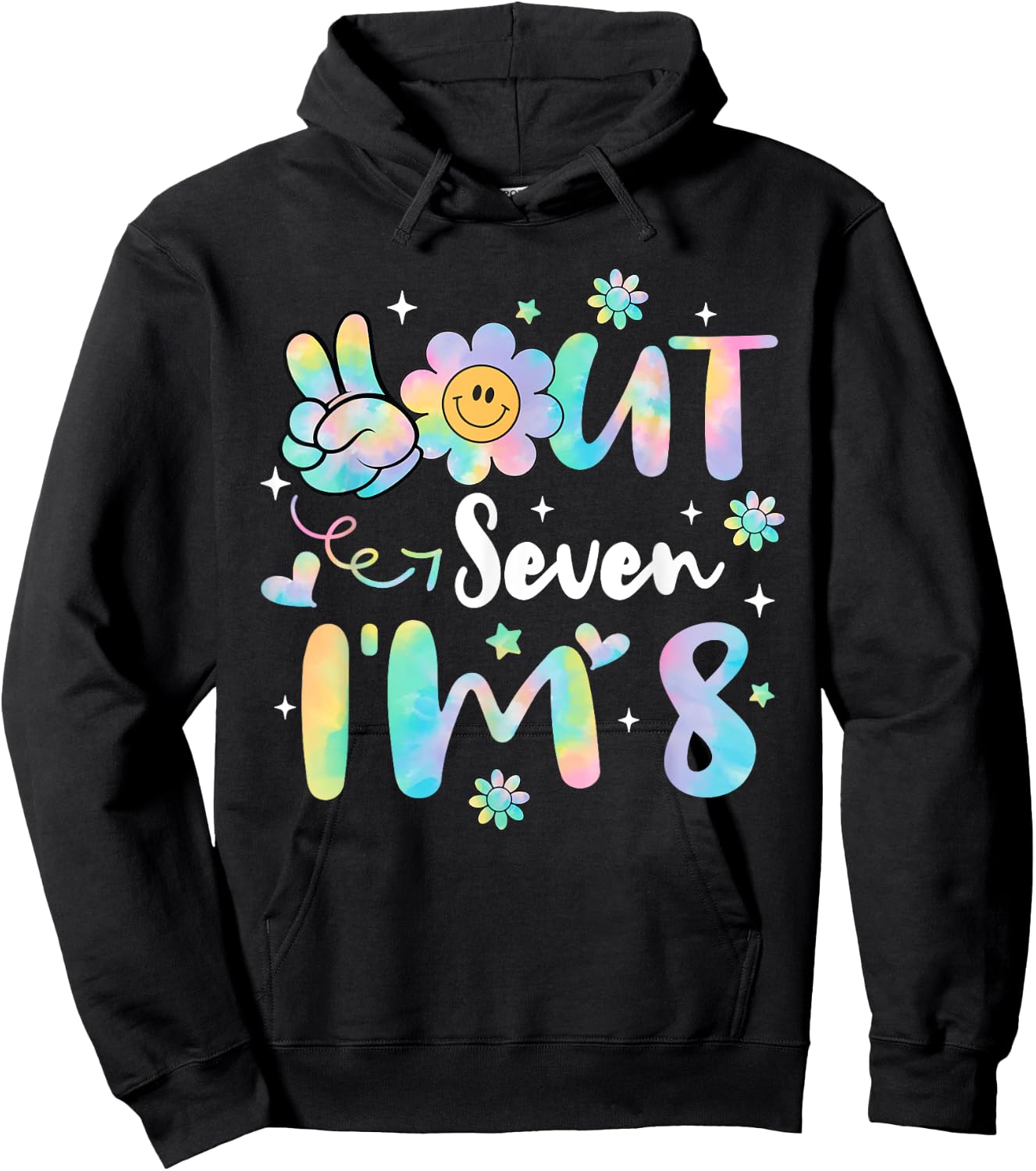 Groovy Peace Out Seven I'm 8 Years Old 8th Birthday Tie Dye Hoodie - Hoodie | Black