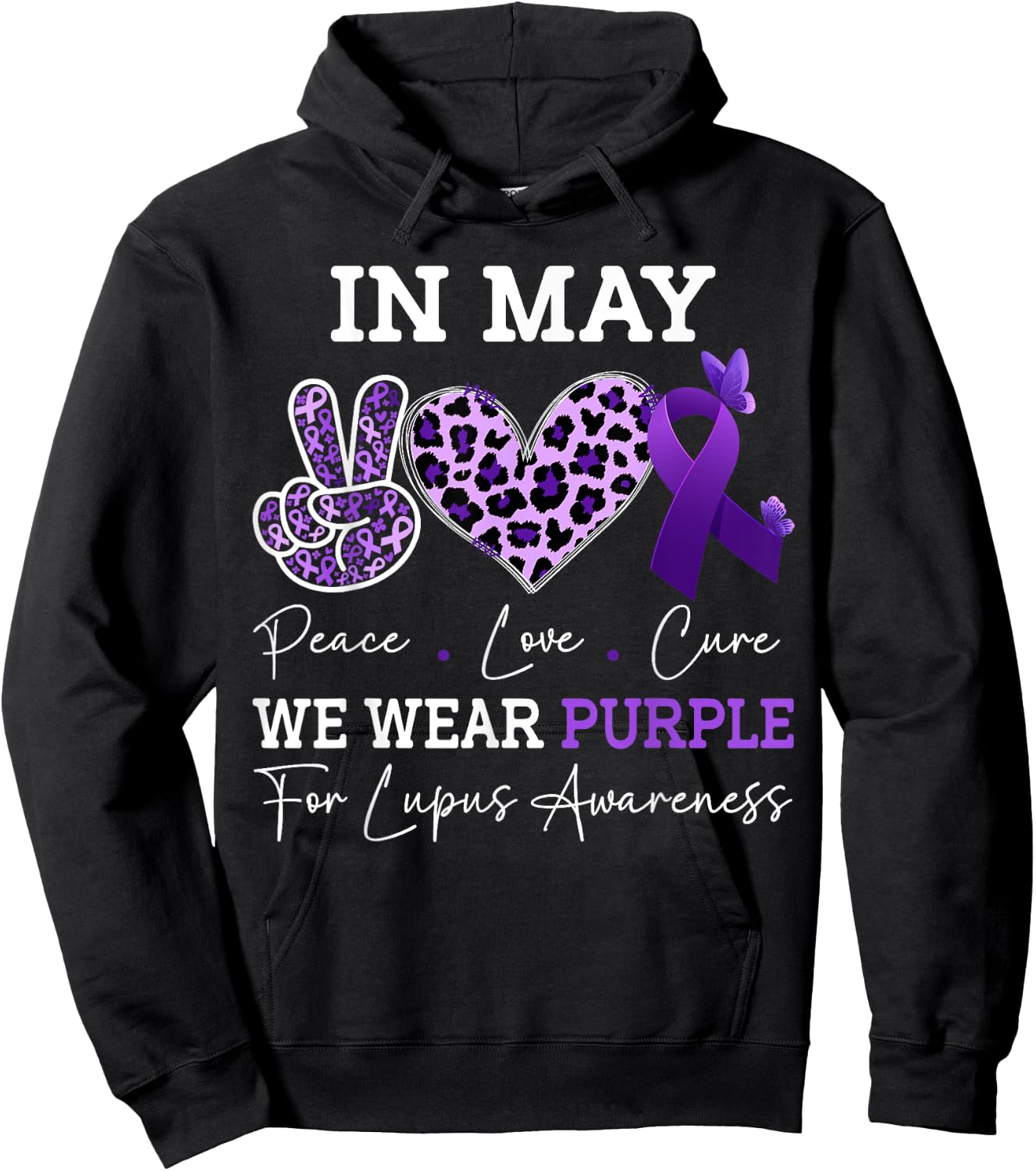 In May We Wear Purple Lupus awareness Ribbon Purple Lupus Hoodie - Hoodie | Black