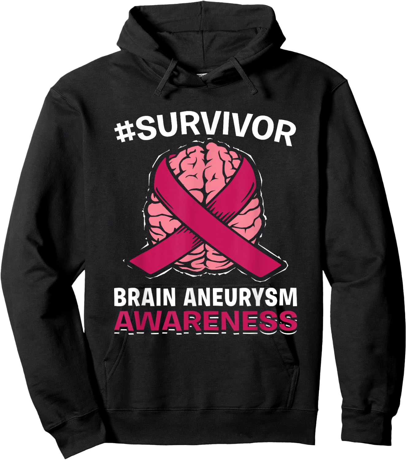 Brain Aneurysm Awareness Burgundy Aortic Brain Survivor Hoodie - Hoodie | Black
