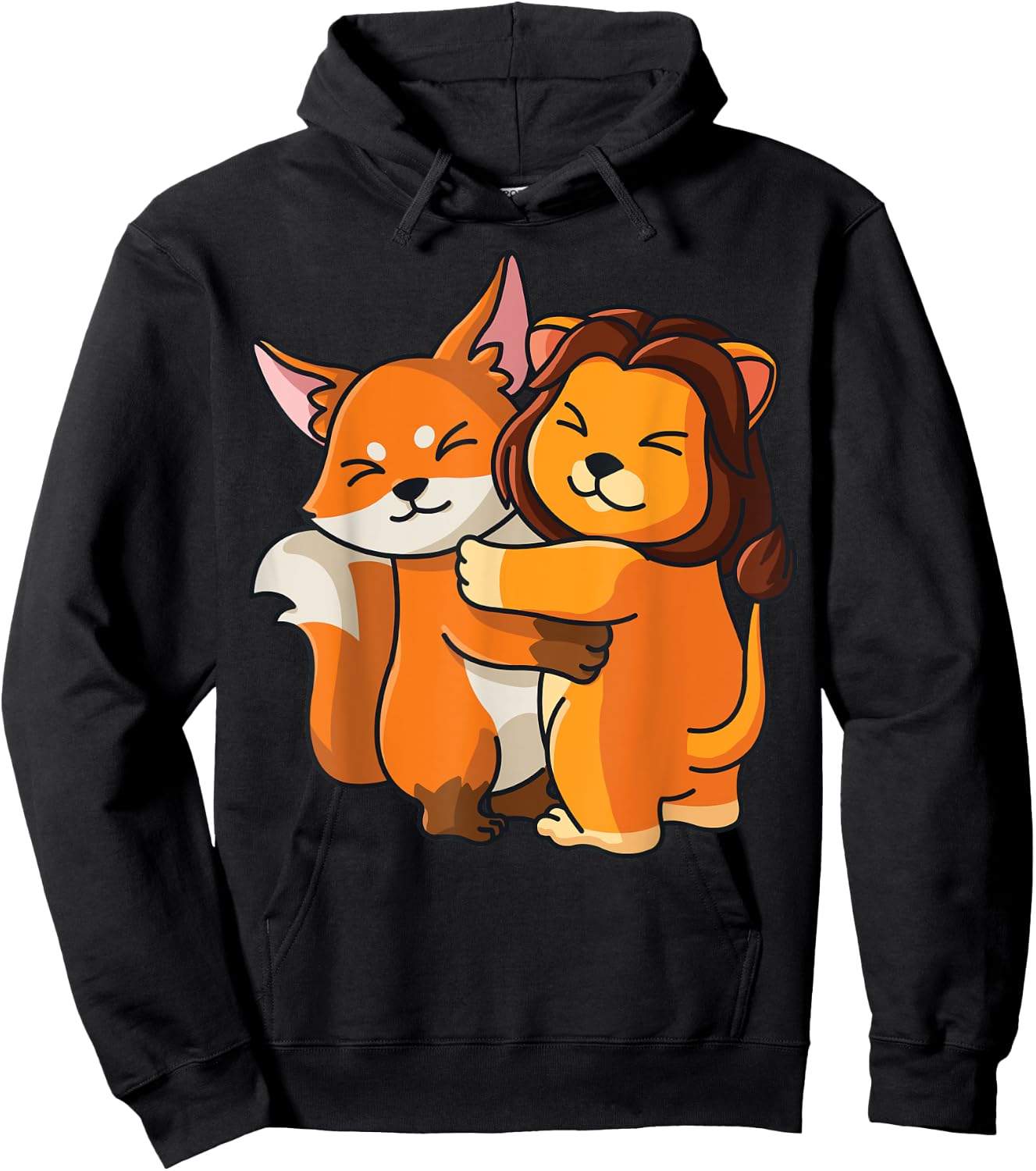 Fox and Lion cute Hug Cuddle Animals Lions plus Foxes Hoodie - Hoodie | Black