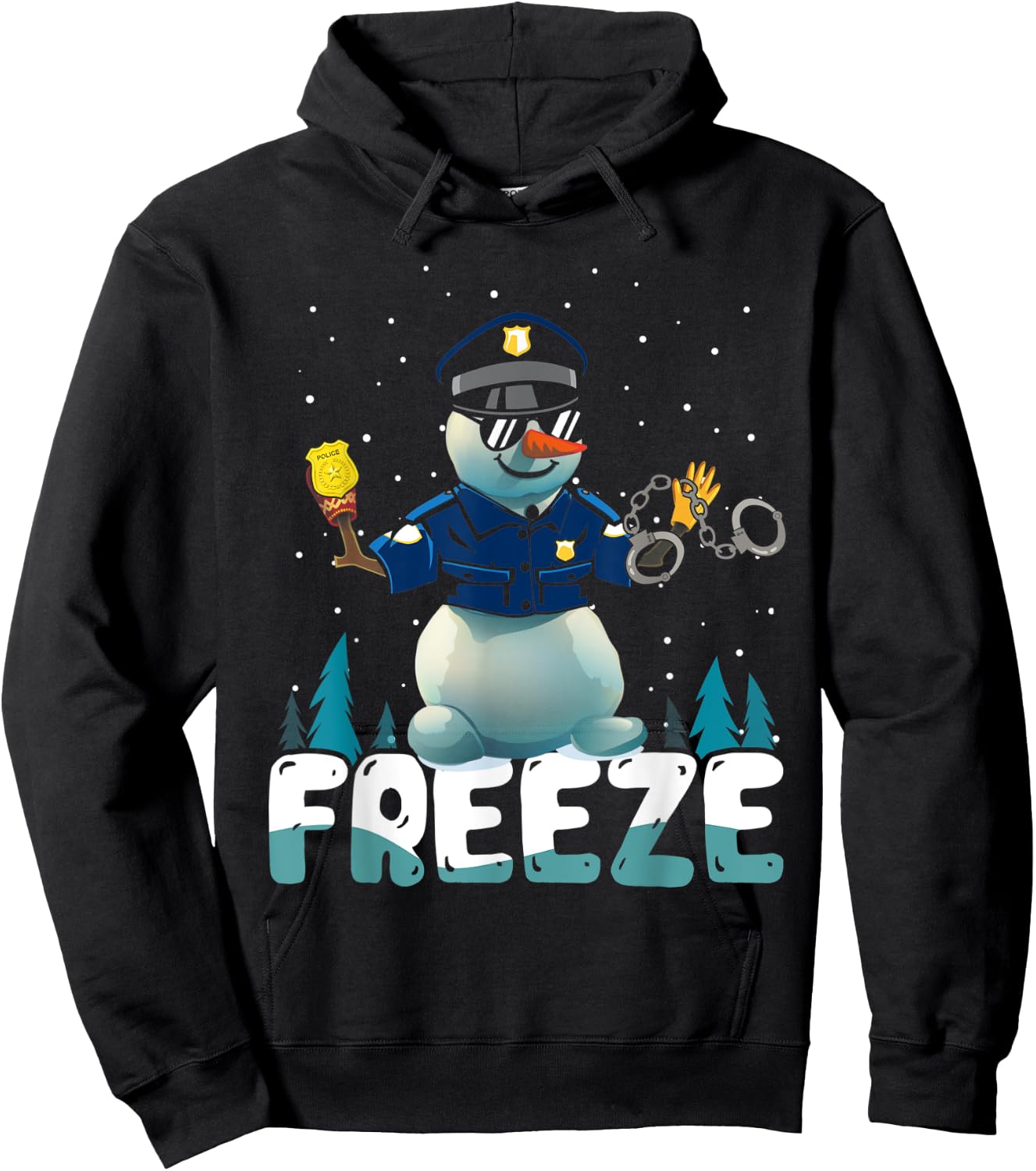 Police Freeze Cop Snowman Police Officer Xmas Ugly Christmas Hoodie - Hoodie | Black