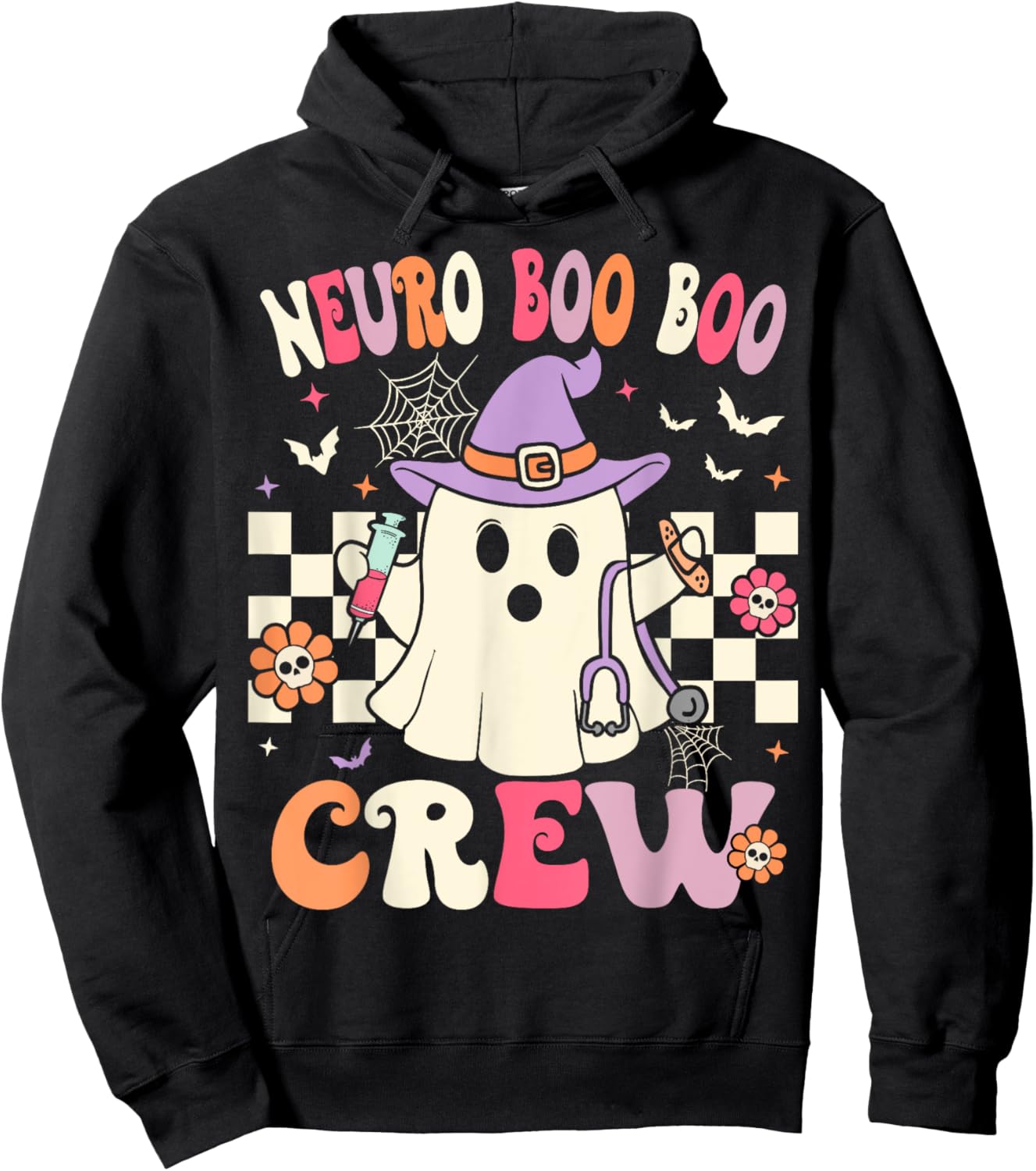 Groovy Neuro Nurse Halloween Ghost Neurology Nurse Hoodie - Hoodie | Black