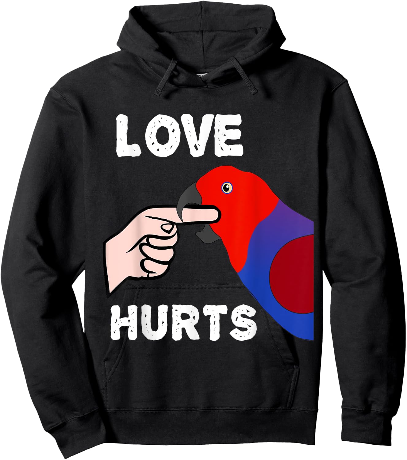 Love Hurts Eclectus Female Parrot Biting Finger Hoodie - Hoodie | Black