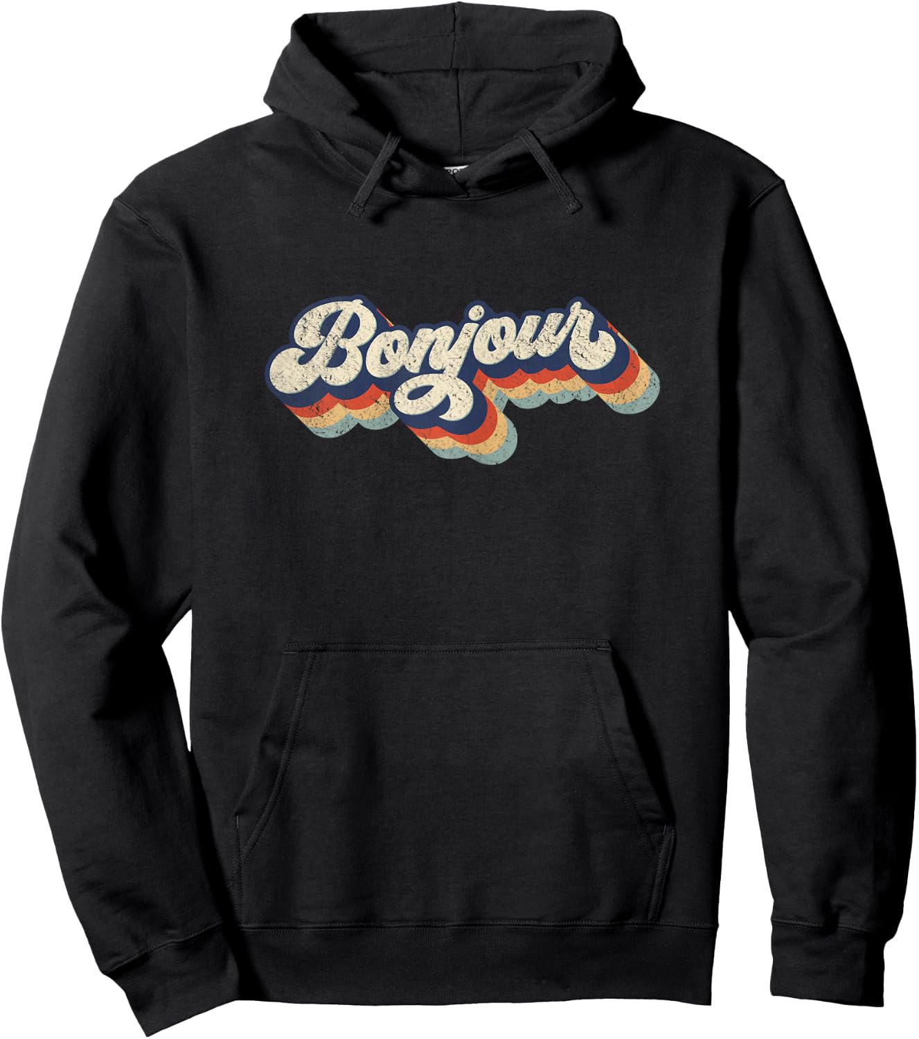 Bonjour Retro Vintage Style Graphic Design Hoodie - Hoodie | Black