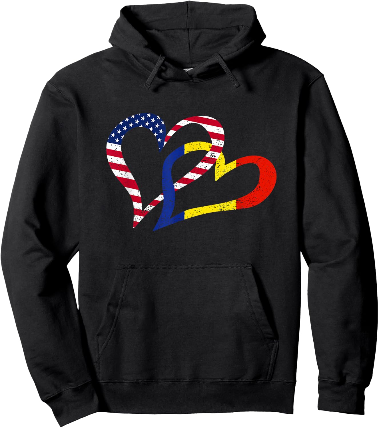Cool Romania USA Flag Heart Romanian Americans Pride Print Hoodie - Hoodie | Black