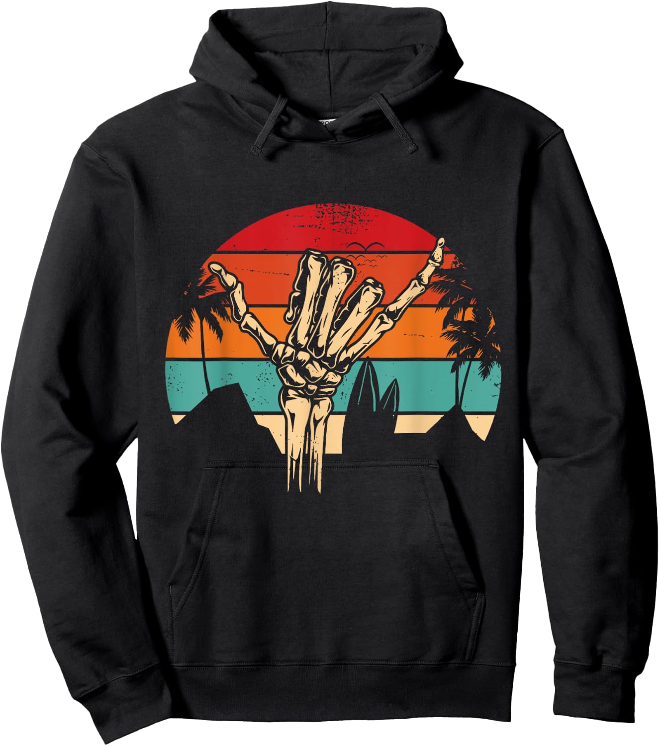 Shaka Sign Vintage Skeleton Hand - Surfing & Surf Hoodie - Hoodie | Black
