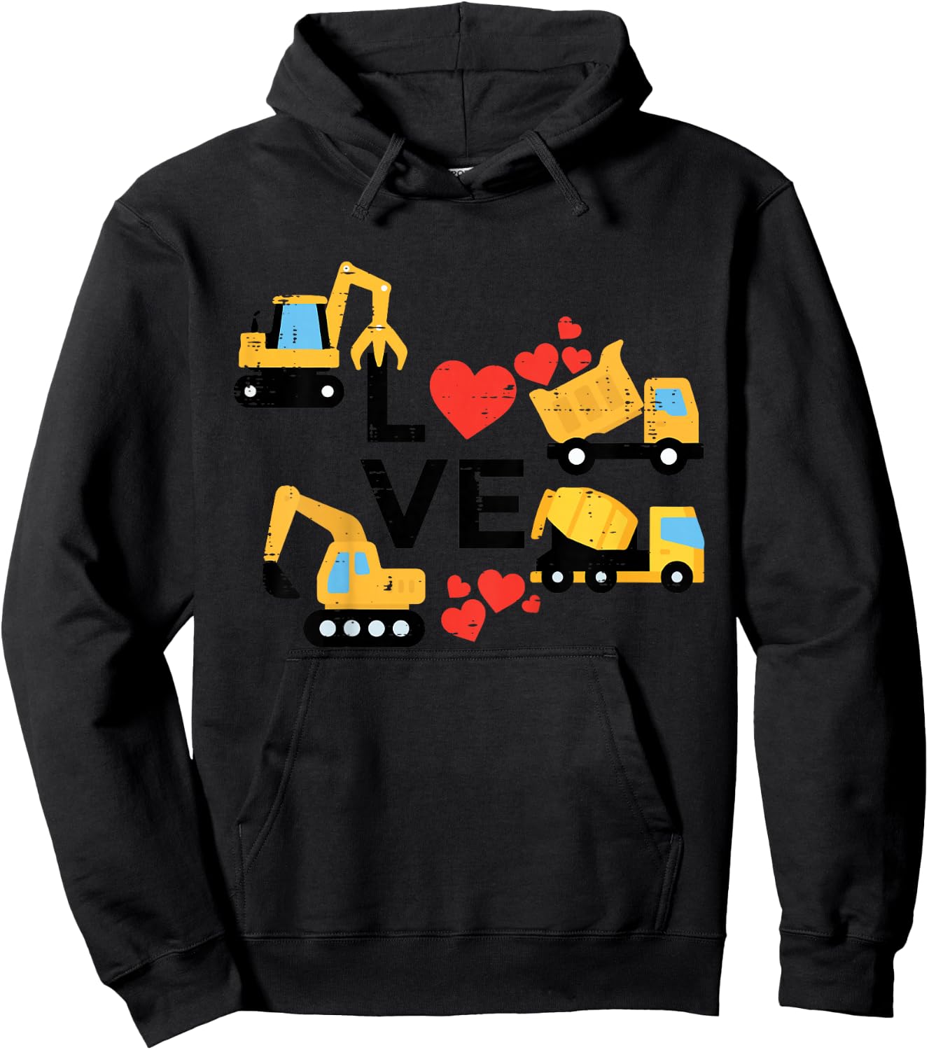 Kids Valentines Day Love Construction Vehicles Boys Kids Toddler Hoodie - Hoodie | Black