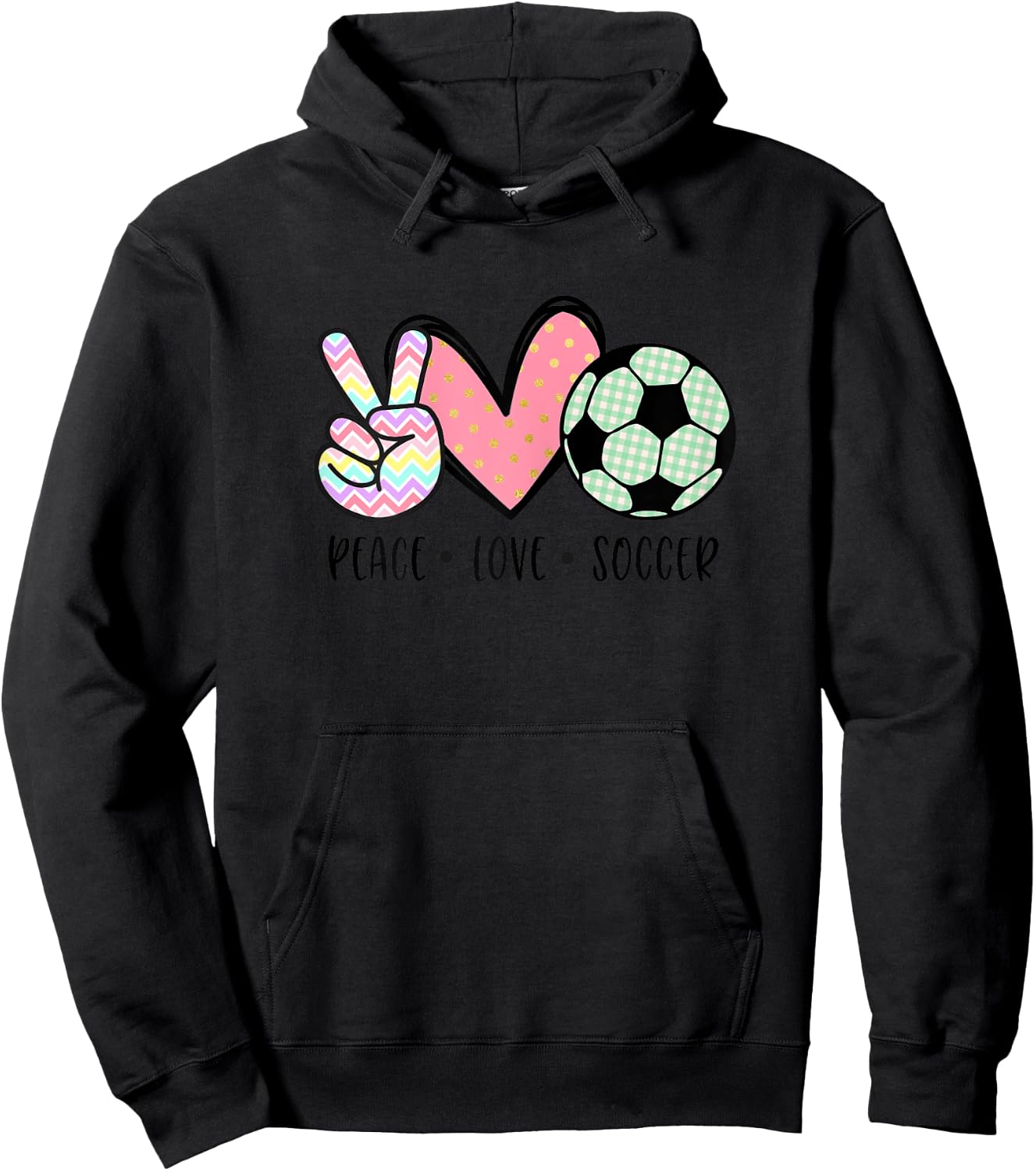Peace Love Soccer Cute Pastel Teen Girls Toddler Hoodie - Hoodie | Black