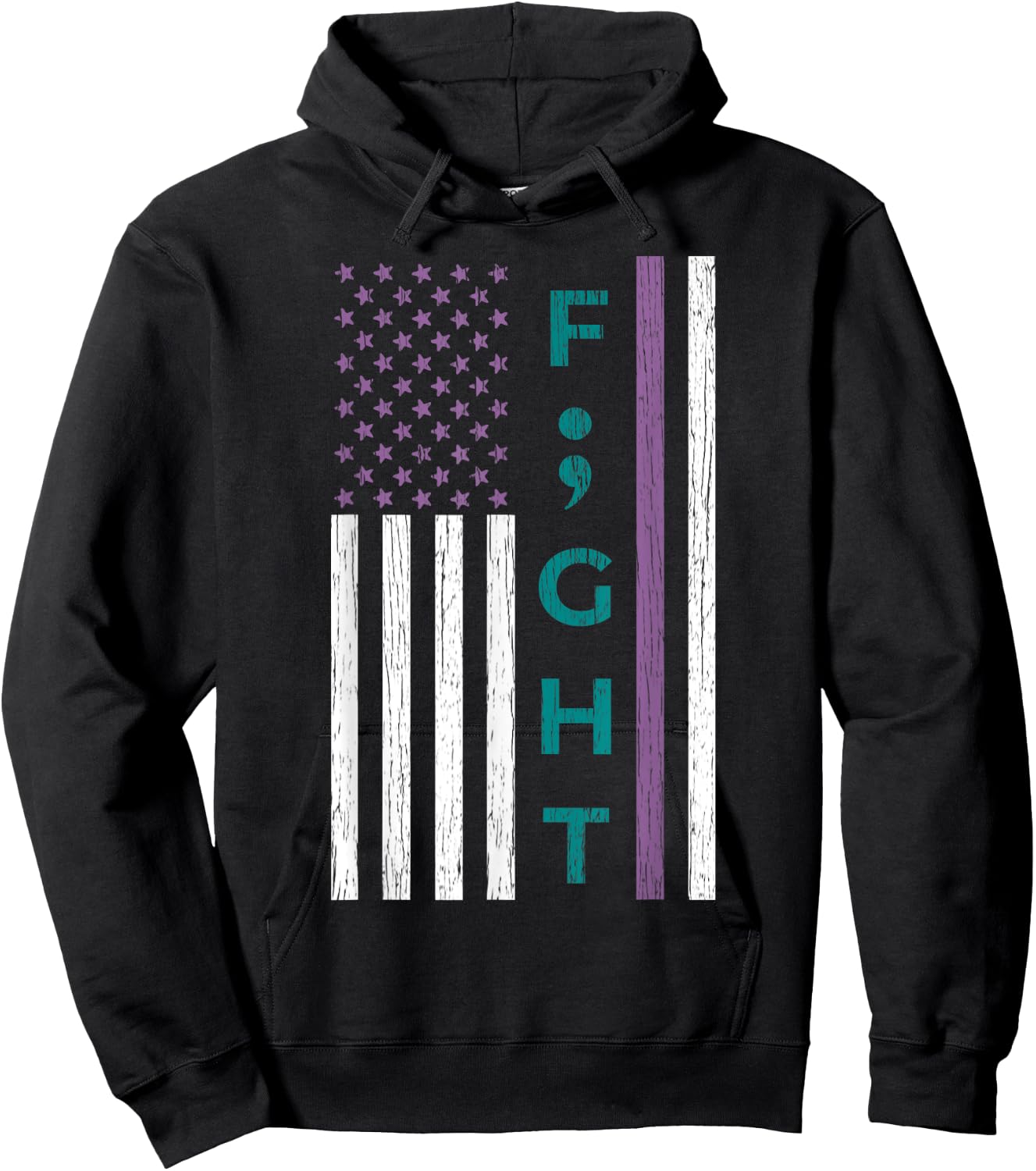 Fight Semicolon Flag Suicide Awareness Mental Health Gift Hoodie - Hoodie | Black