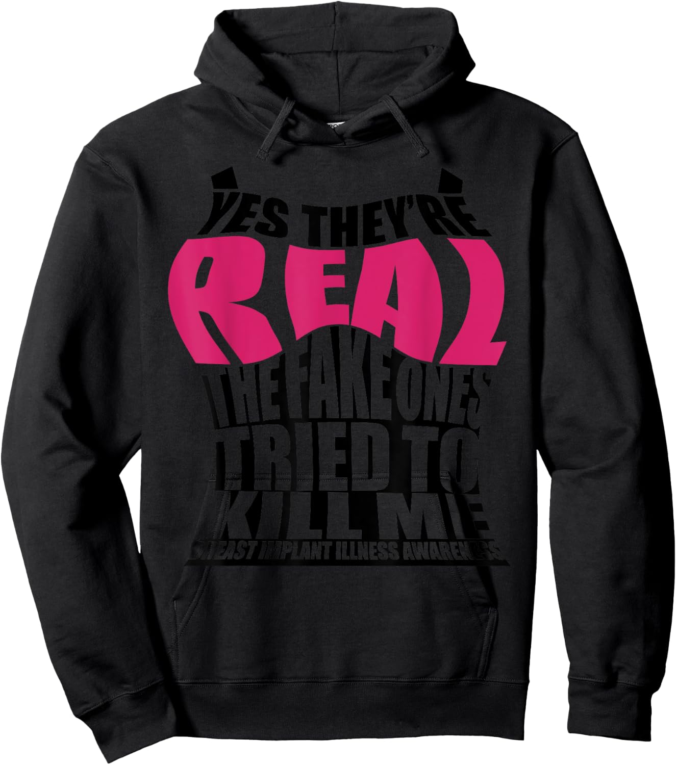 Funny Yes They're Real | Cute Breast Implant Illness Gift Hoodie - Hoodie | Black