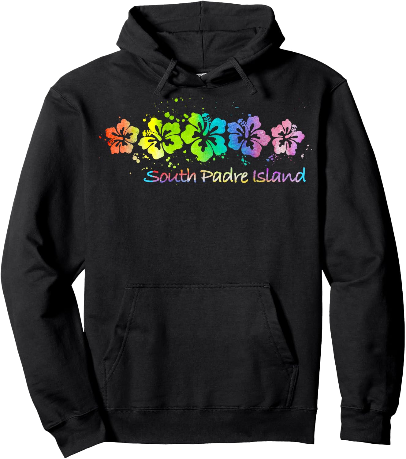 South Padre Island, TX Watercolor Beach & Surf Hoodie - Hoodie | Black