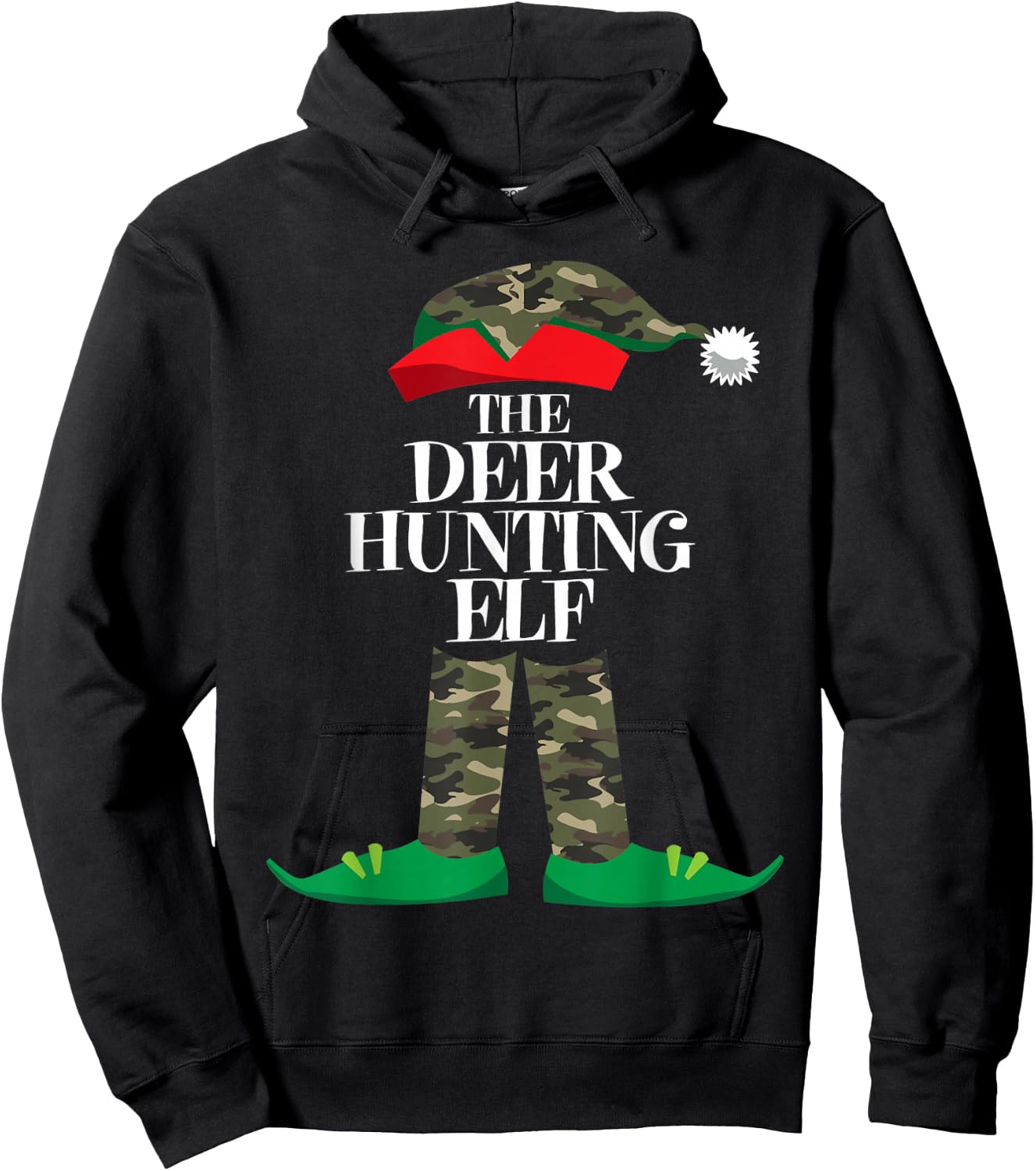 Deer Hunting Elf Matching Group Family Elf Christmas Pajama Hoodie - Hoodie | Black