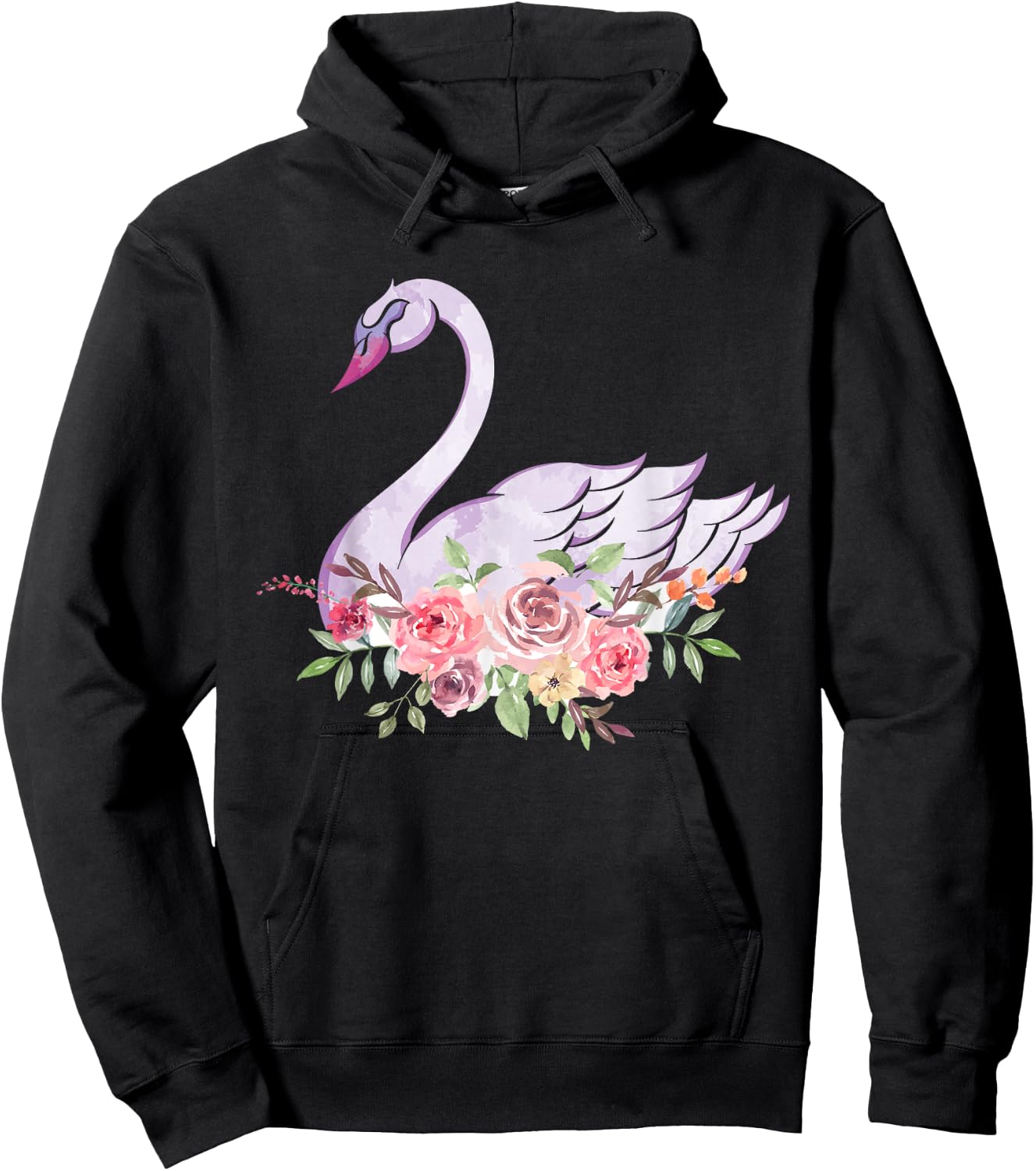 Flower Crown Cute Bird Women Gift Beautiful Swan Hoodie - Hoodie | Black