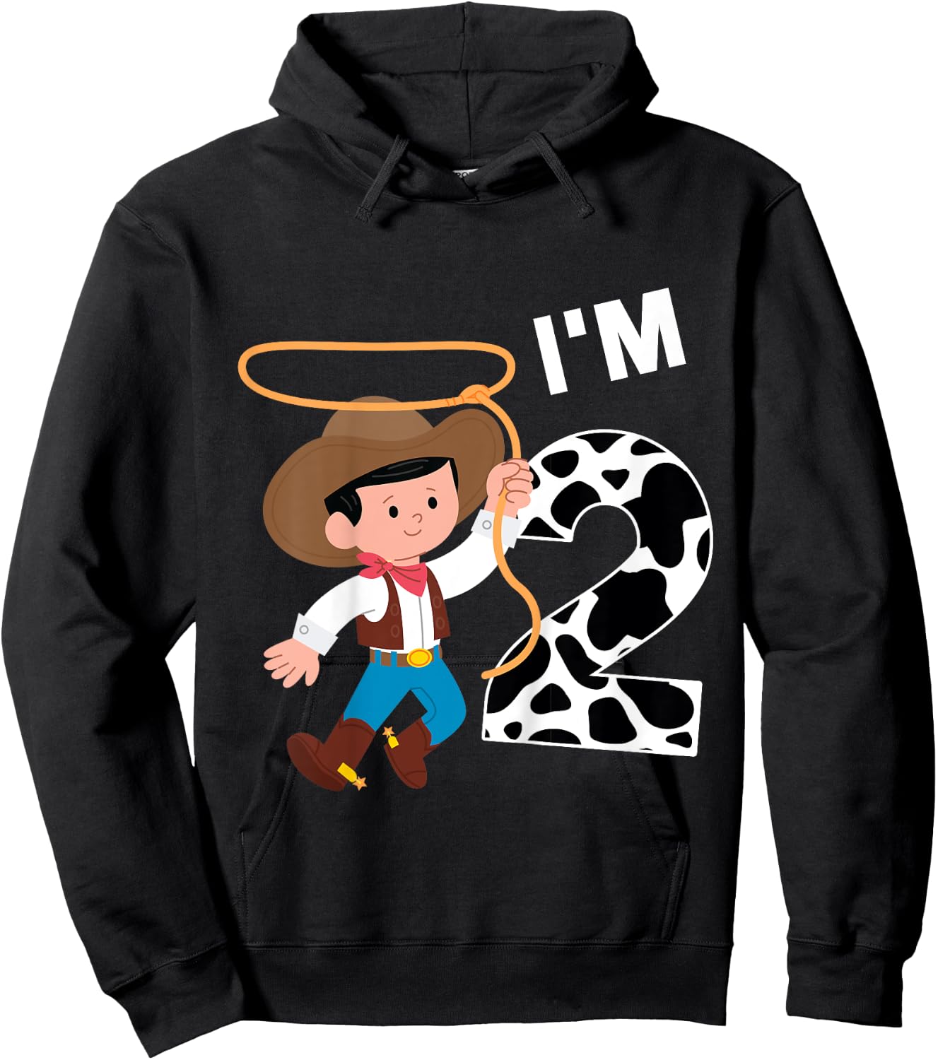Kids I'm 2 Year Old Birthday Cowboy Squad Farmer Family Boy Hoodie - Hoodie | Black