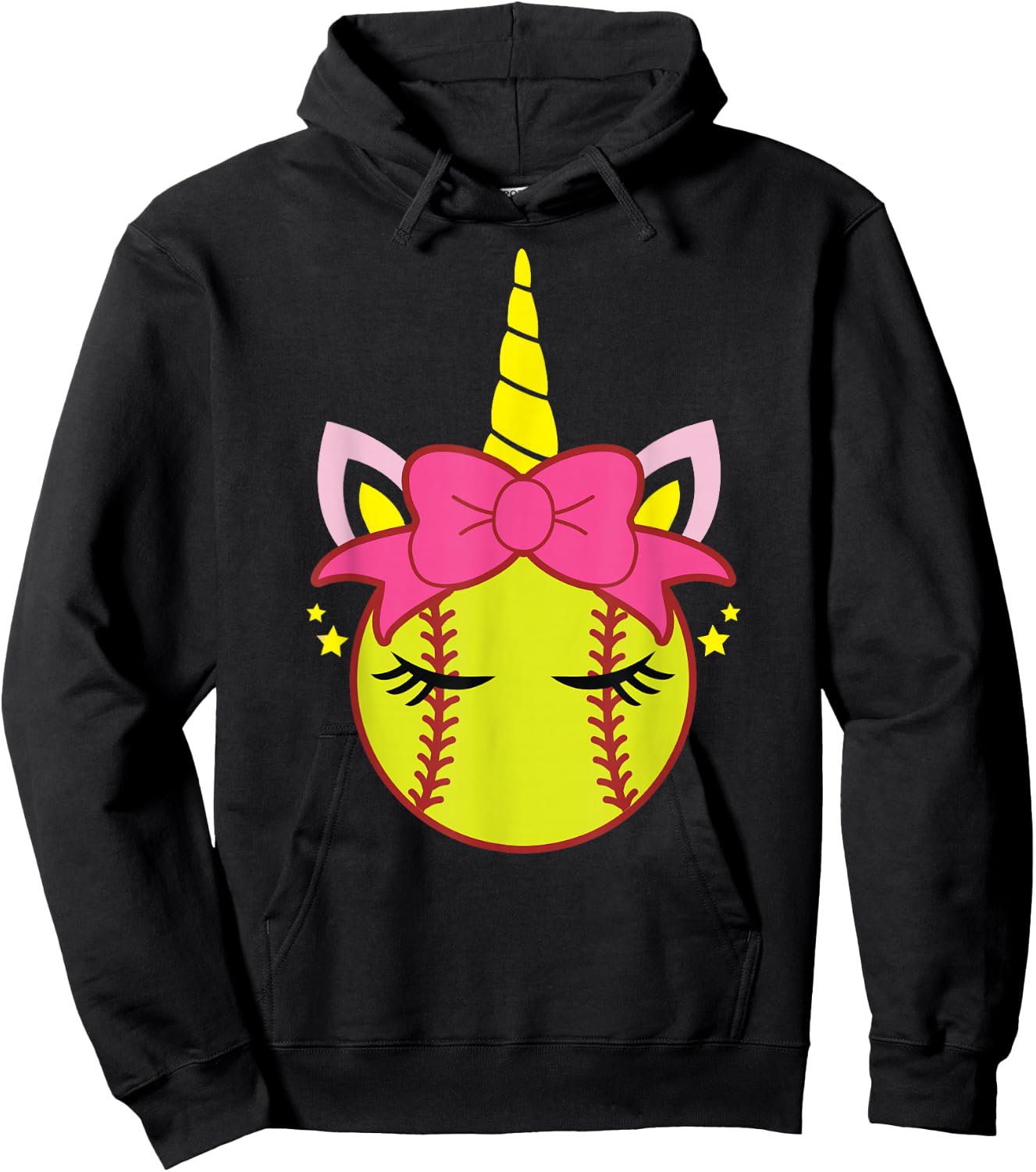 Coquette Unicorn Softball Bow Girls Women Hoodie - Hoodie | Black