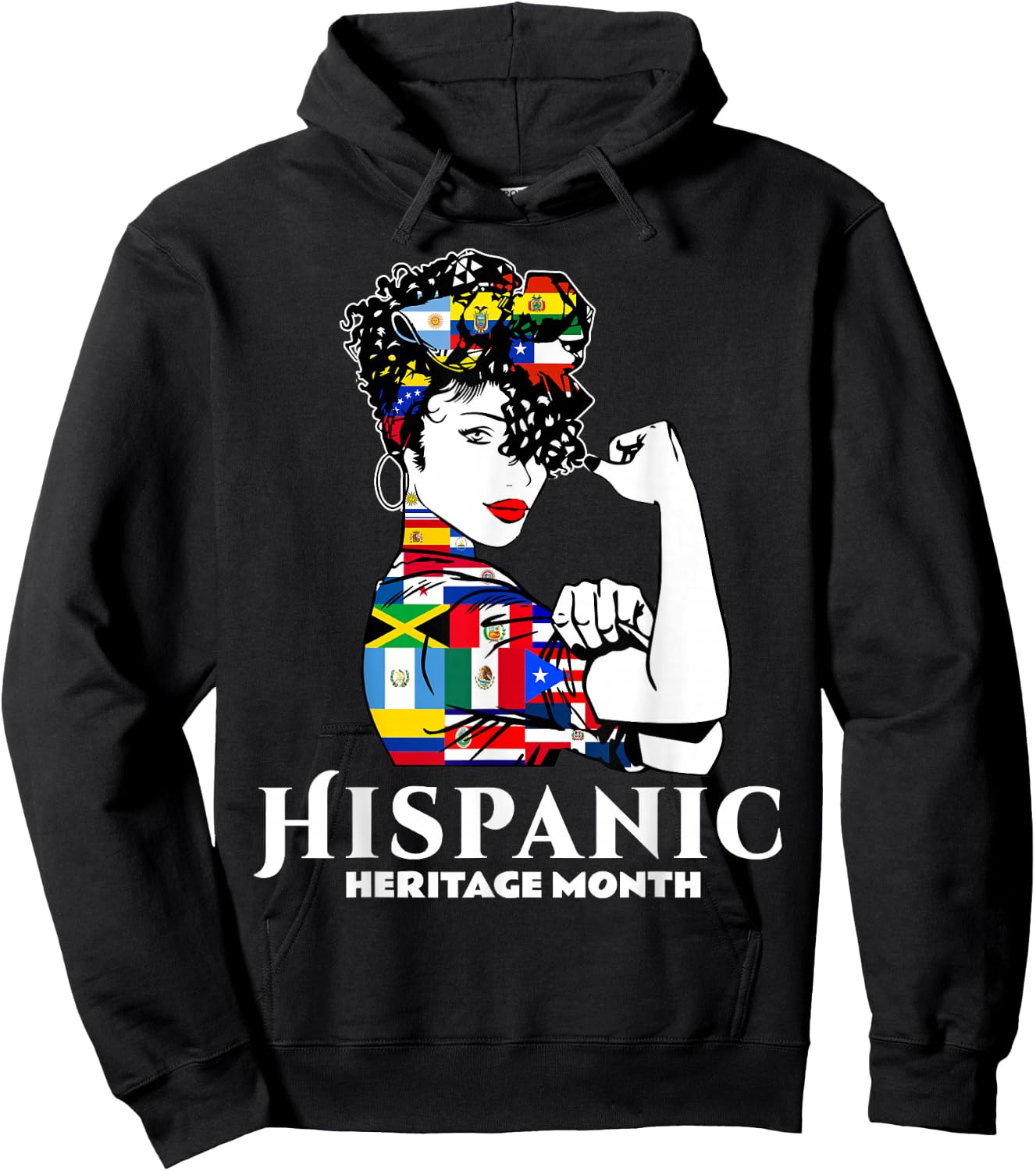 Hispanic Heritage Month Woman Latino Countries Flag Hoodie - Hoodie | Black