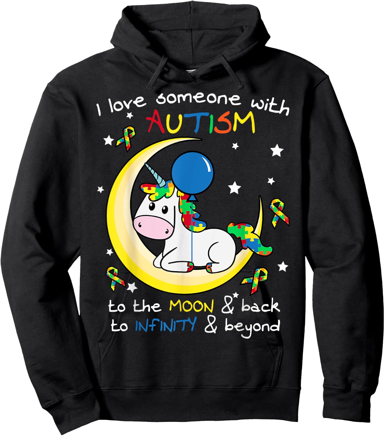 Unicorn Puzzle Moon Star Inspirational Autism Awareness Gift Hoodie - Hoodie | Black