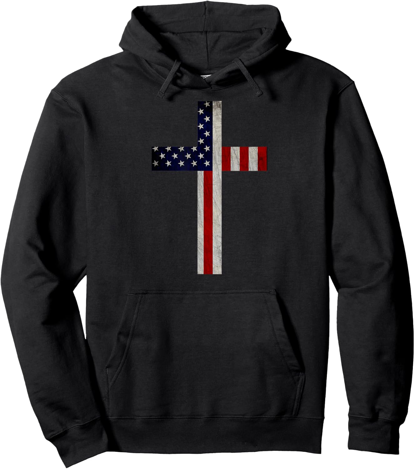Vintage American Flag Christian Cross USA Hoodie - Hoodie | Black